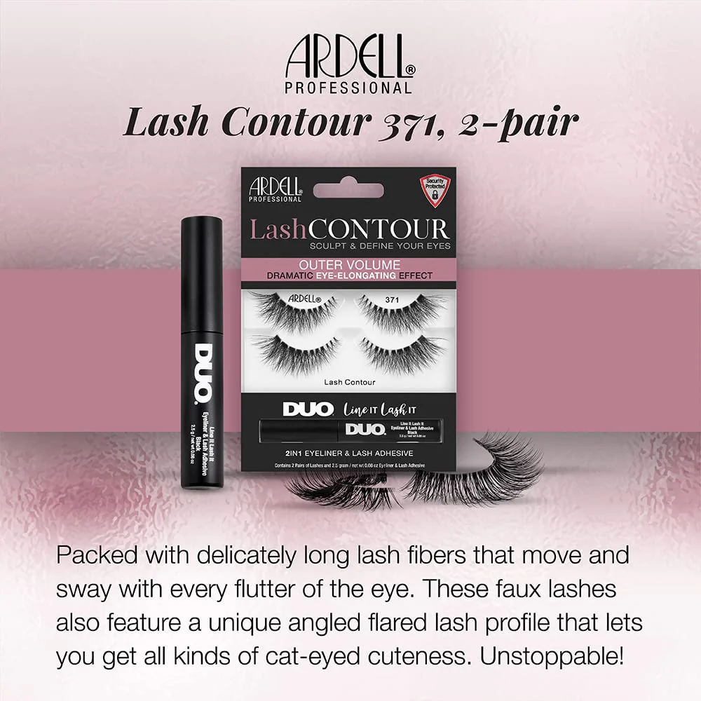 Ardell Lash Contour 371 Outer Volume Dramatic Eye-Elongating Effect with Duo Line It Lash It Adhesive Black, 2 Pairs - Image 2