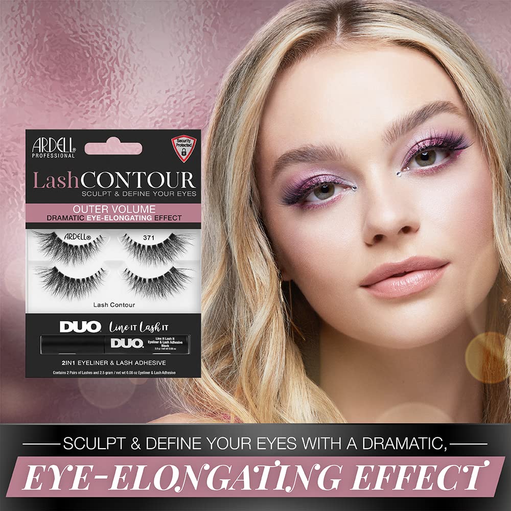 Ardell Lash Contour 371 Outer Volume Dramatic Eye-Elongating Effect with Duo Line It Lash It Adhesive Black, 2 Pairs - Image 3