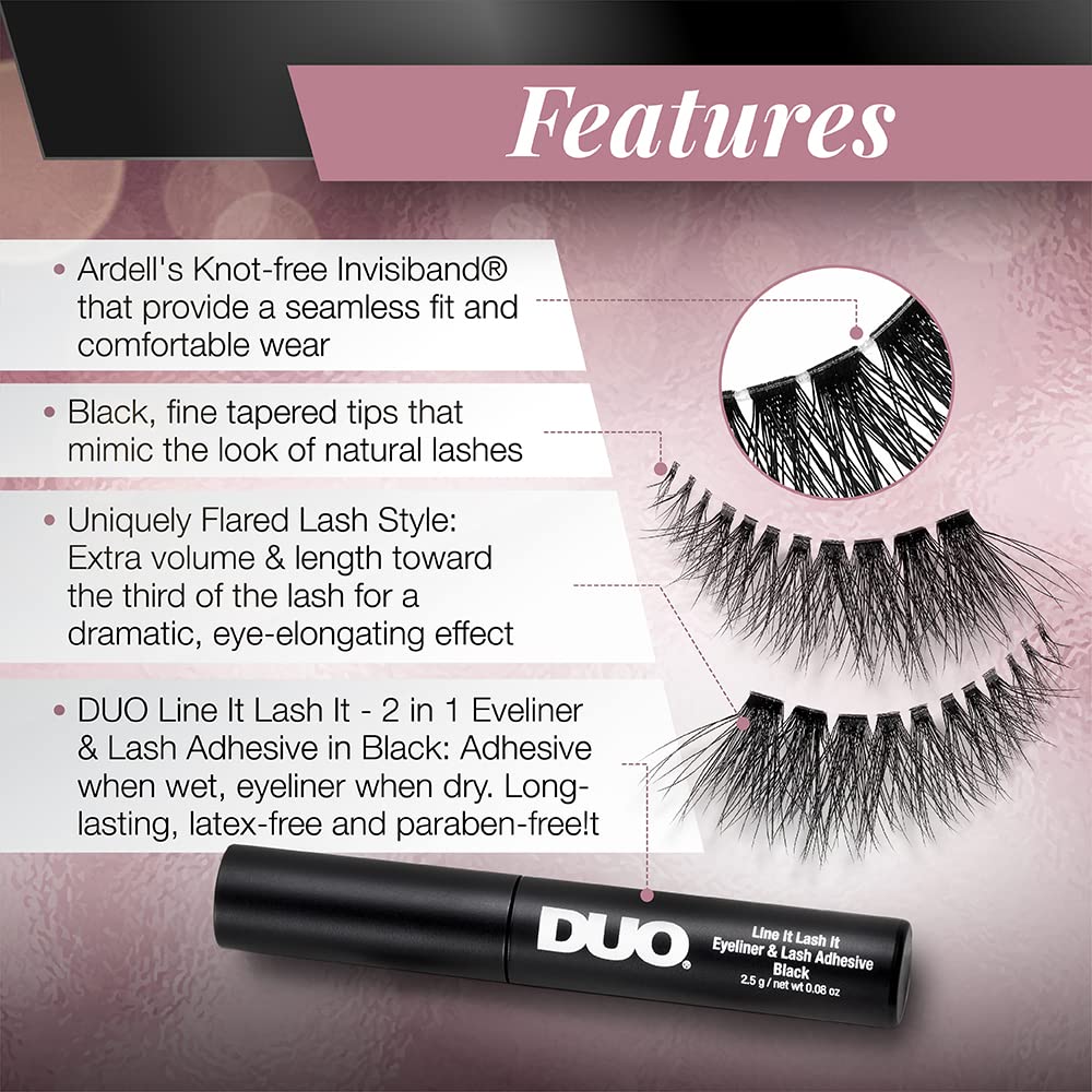 Ardell Lash Contour 371 Outer Volume Dramatic Eye-Elongating Effect with Duo Line It Lash It Adhesive Black, 2 Pairs - Image 4