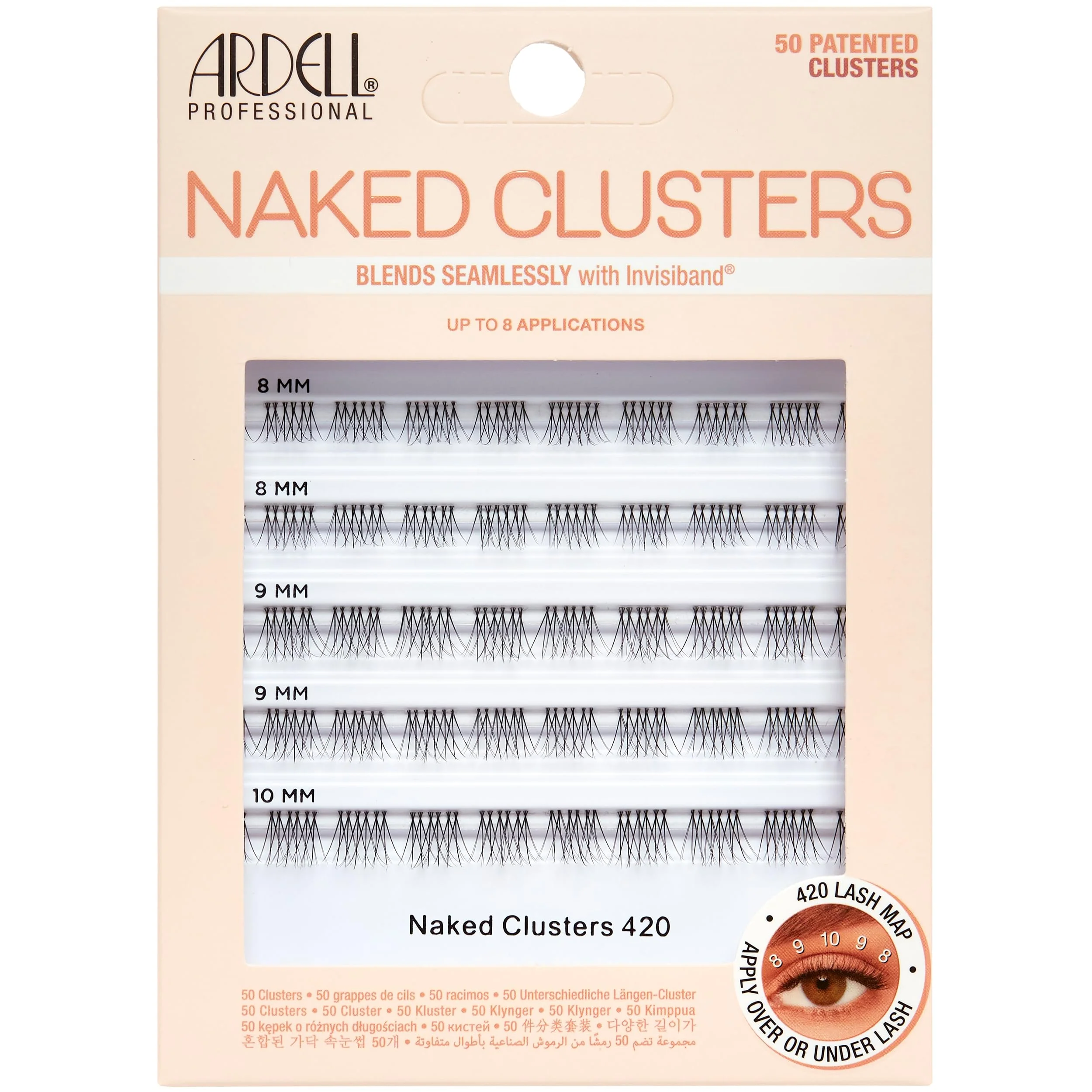 Ardell Naked Clusters 420 – Seamless Individual Lashes, Reusable Lash Clusters with Invisiband, DIY Eyelash Cluster, Natural Look Lash Extensions, 50 ct