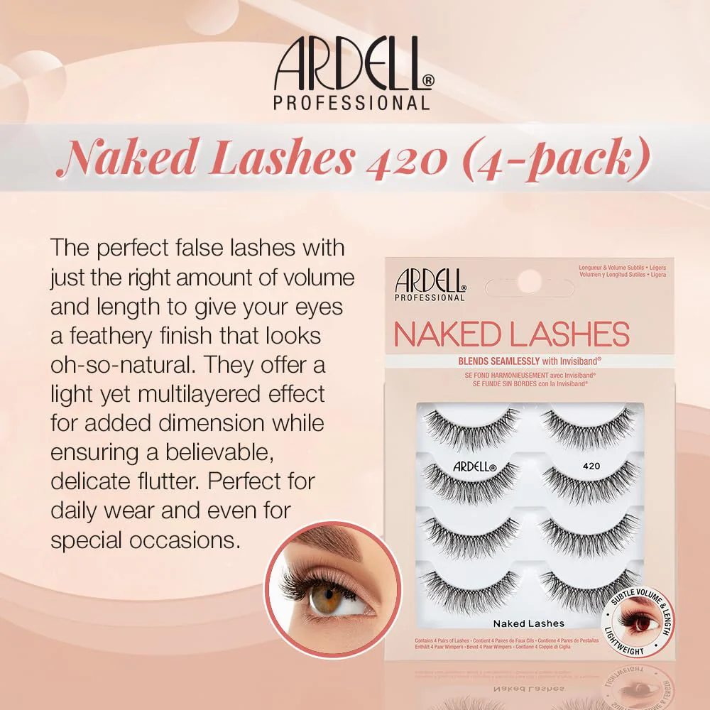 Ardell Naked Lashes 420 – Lightweight Natural Strip Lashes with Invisiband, Reusable False Eyelashes, Multipack, 4 Pair, 1 Pack - Image 2