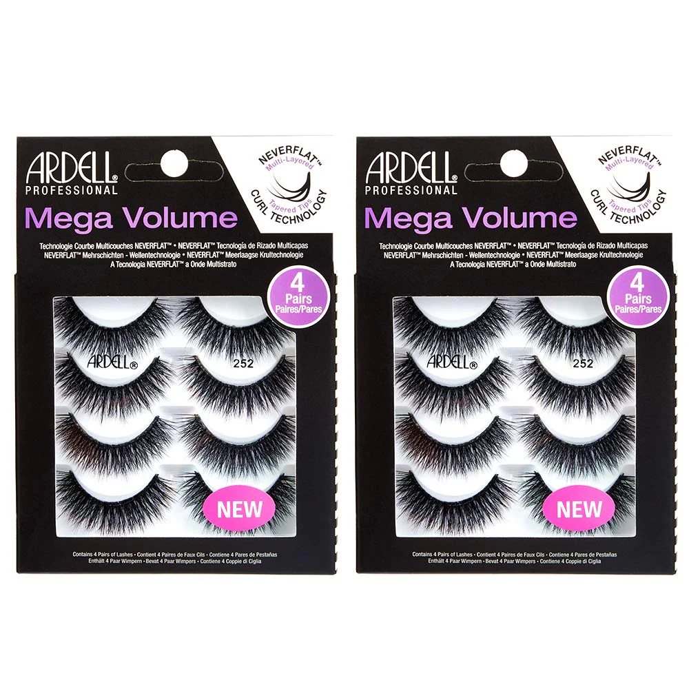 Ardell Natural Look Mega Volume, 252 - Full Volume, Long-Lasting Fake Lashes for Flawless Look, 4 Pairs