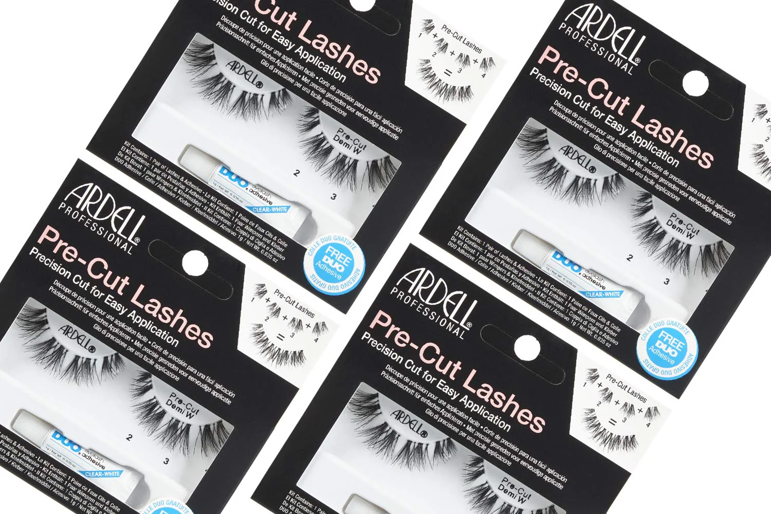 Ardell Pre-Cut False Lashes - Demi Wispies, Natural-Looking Strip Lashes, Includes Duo Adhesive, 4 Pack