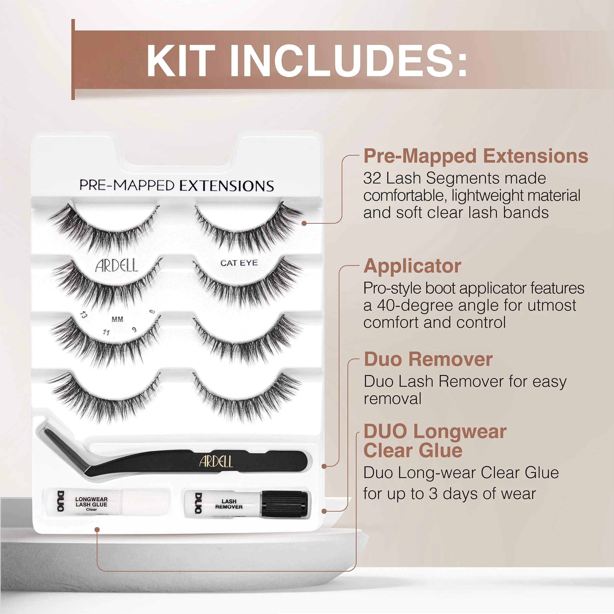 Ardell Pre-Mapped Eyelash Extensions Kit - False Lashes Cat Eye, Reusable Segmented Lash Strips, Long-Lasting with Lash Glue and Remover, 4-Pack - Image 3