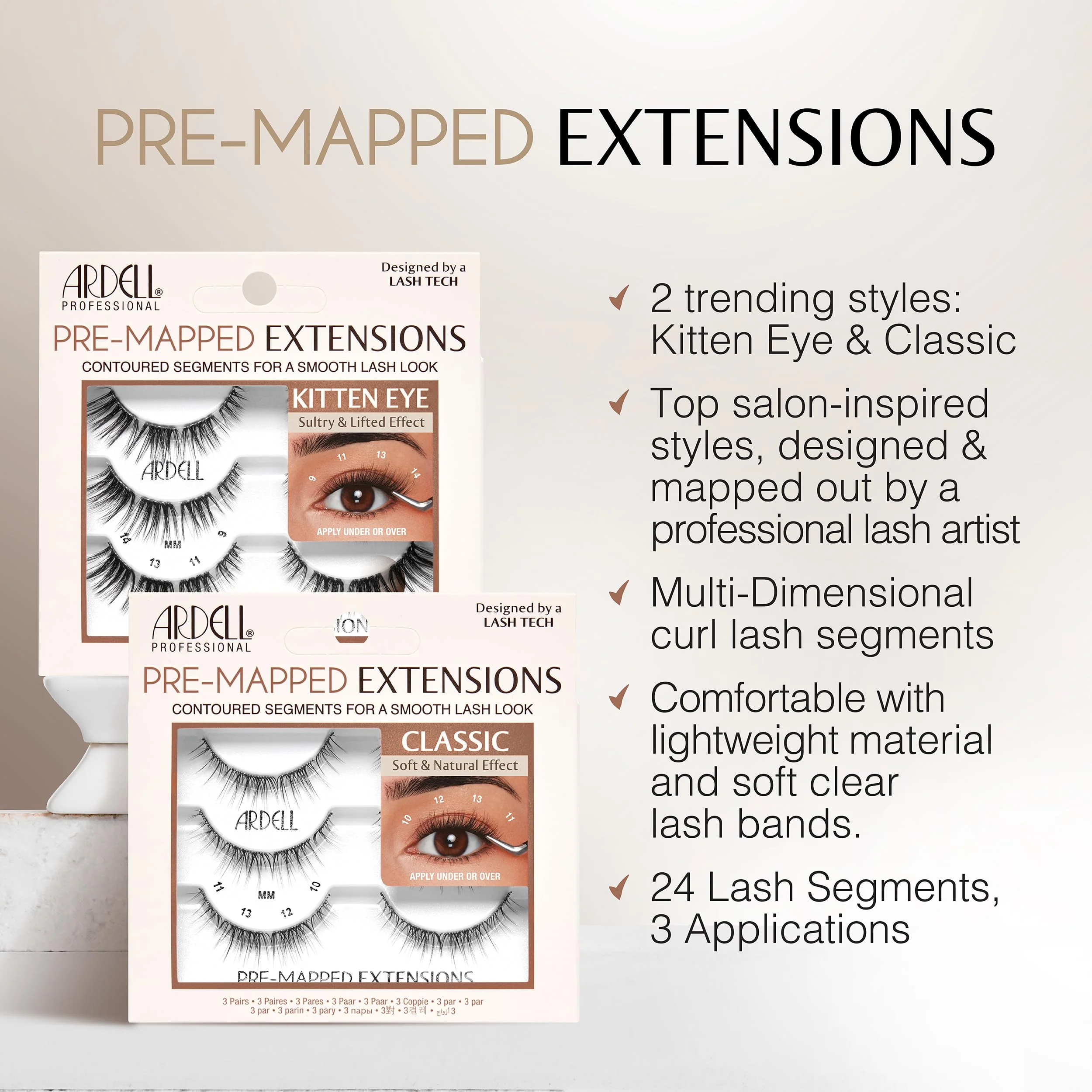 Ardell Pre-Mapped Eyelash Extensions Kit - False Lashes Cat Eye, Reusable Segmented Lash Strips, Long-Lasting with Lash Glue and Remover, 4-Pack - Image 5