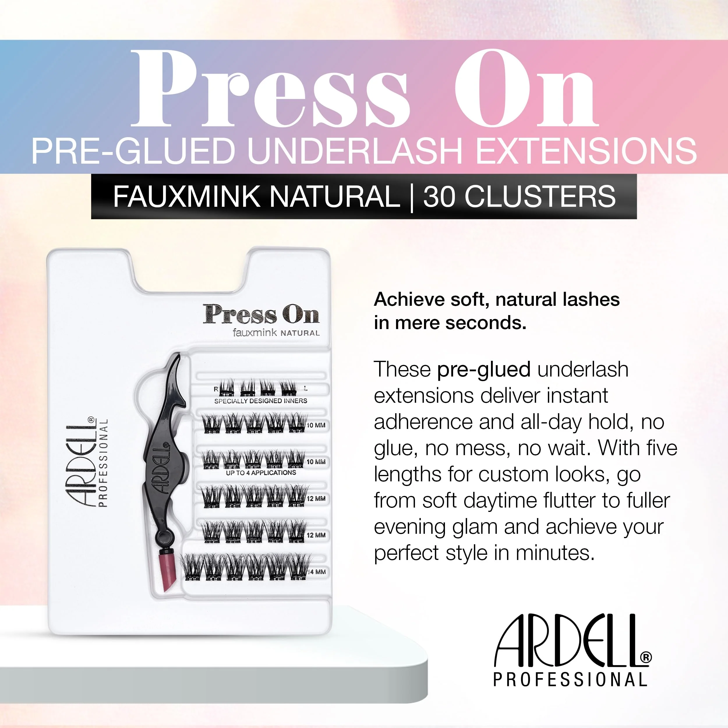 Ardell Press On Lashes Underlash Extensions, Faux Mink Natural – Pre-Glued Lash Clusters, No Glue Needed, Eyelash Cluster, Green Tea & Peptides Infused with Applicator, DIY Lash Extensions, 30 ct - Image 3