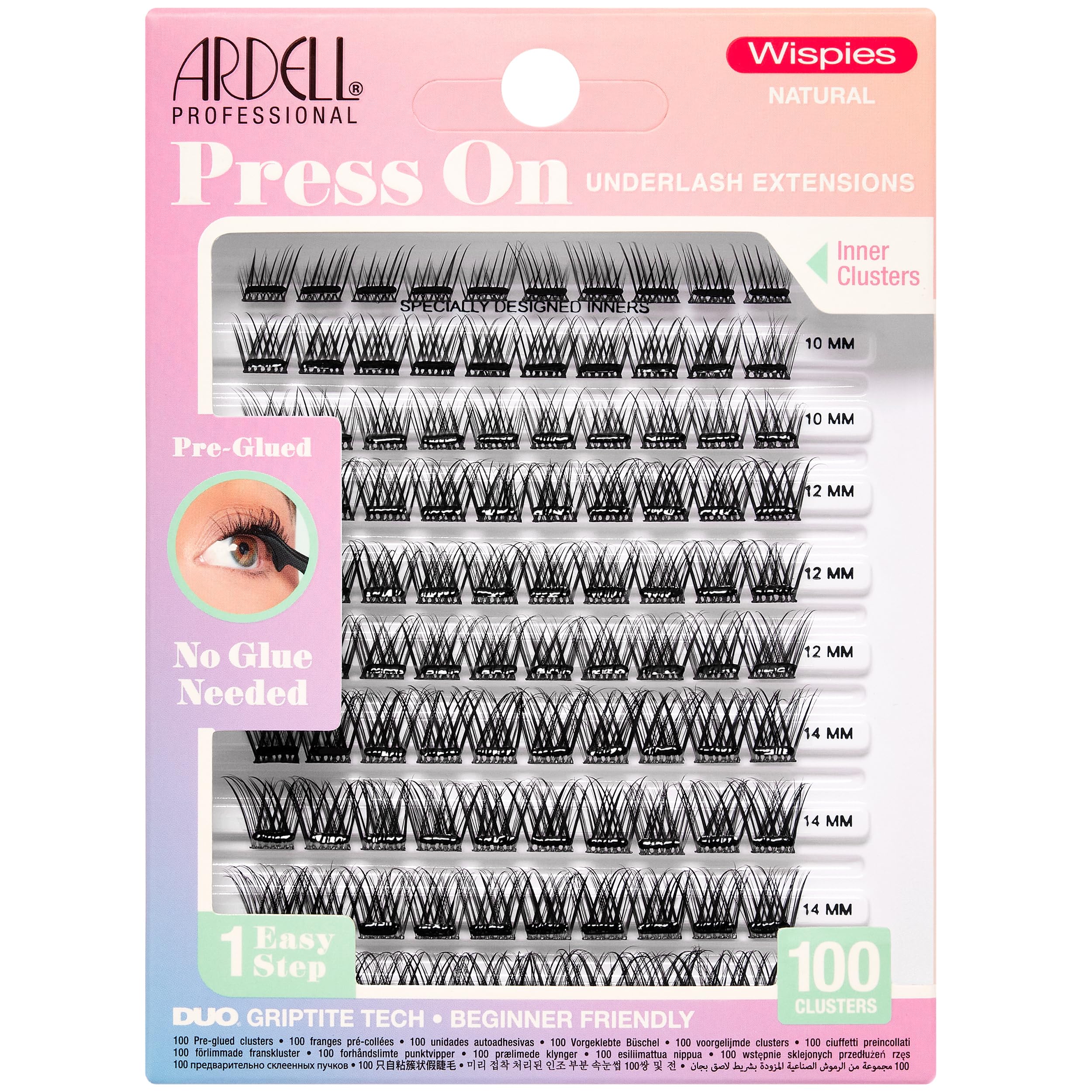 Ardell Press On Lashes Wispies Natural – Pre Glued Underlash Extensions, Wispy Lash Clusters, No Glue Needed, DIY Eyelash Cluster Extensions, 100 ct