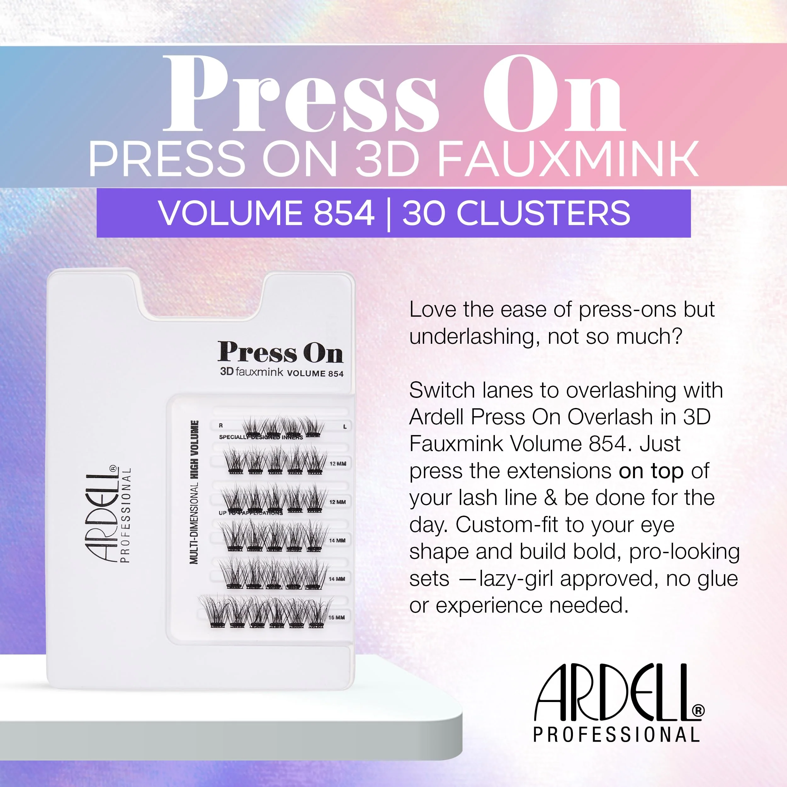 Ardell Press On Overlash 3D Fauxmink Volume 854 – Self Adhesive Lash Clusters, No Glue Needed Eyelashes, Pre Glued Cluster Eyelash Extensions, 1 Pack - Image 3
