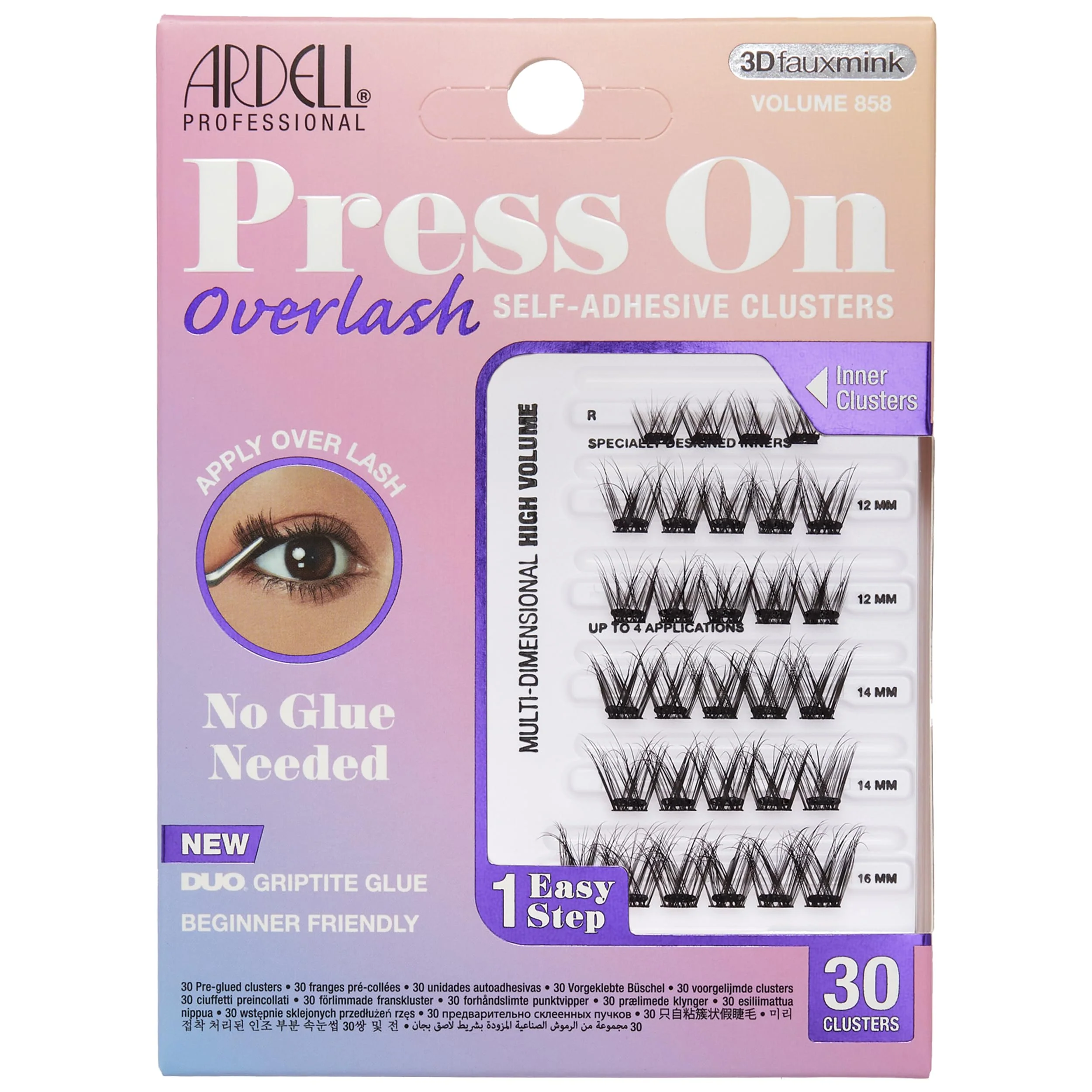 Ardell Press On Overlash 3D Fauxmink Volume 858 – Self Adhesive Lash Clusters, No Glue Needed Eyelashes, Pre Glued Cluster Eyelash Extensions, 1 Pack