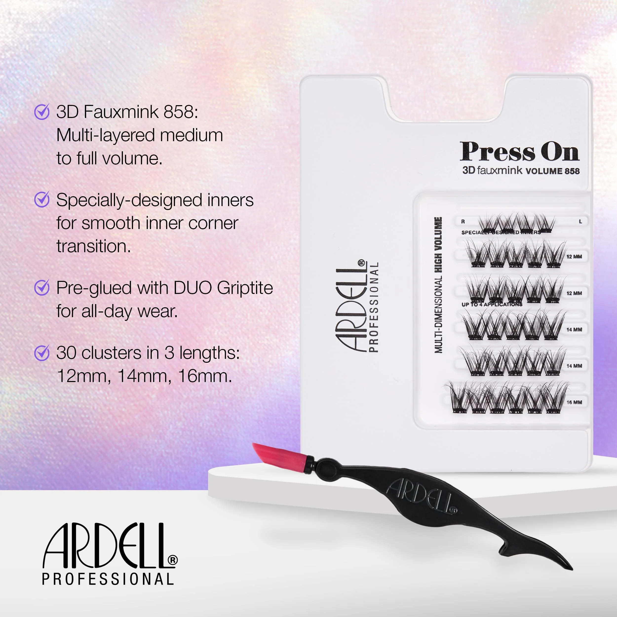Ardell Press On Overlash 3D Fauxmink Volume 858 – Self Adhesive Lash Clusters, No Glue Needed Eyelashes, Pre Glued Cluster Eyelash Extensions, 1 Pack - Image 4