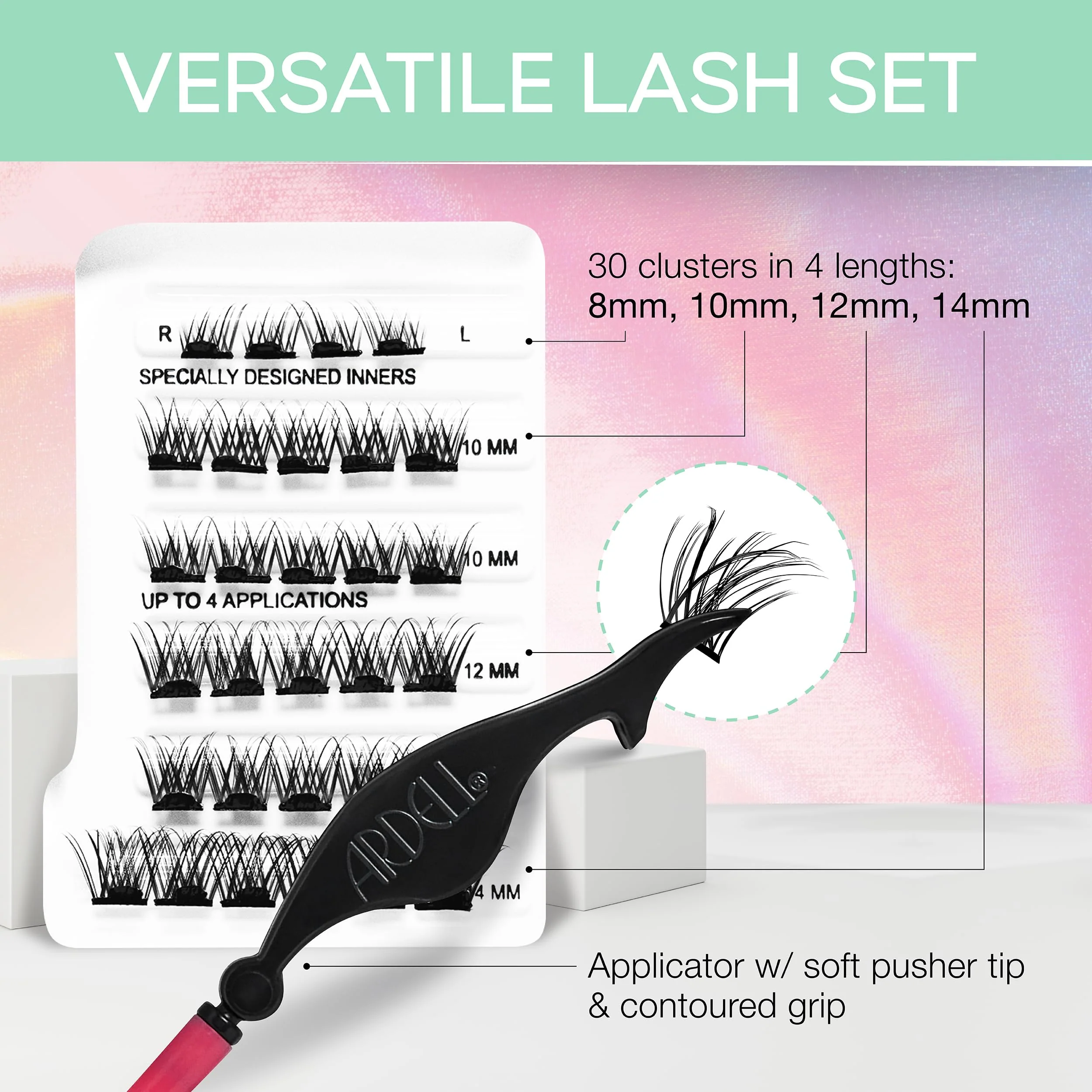Ardell Press On Pre-Glued Eyelash Extension with Applicator - Wispies Natural, Customizable DIY Lash Clusters, Beginner Friendly Individual Lashes, 30 Count - Image 3