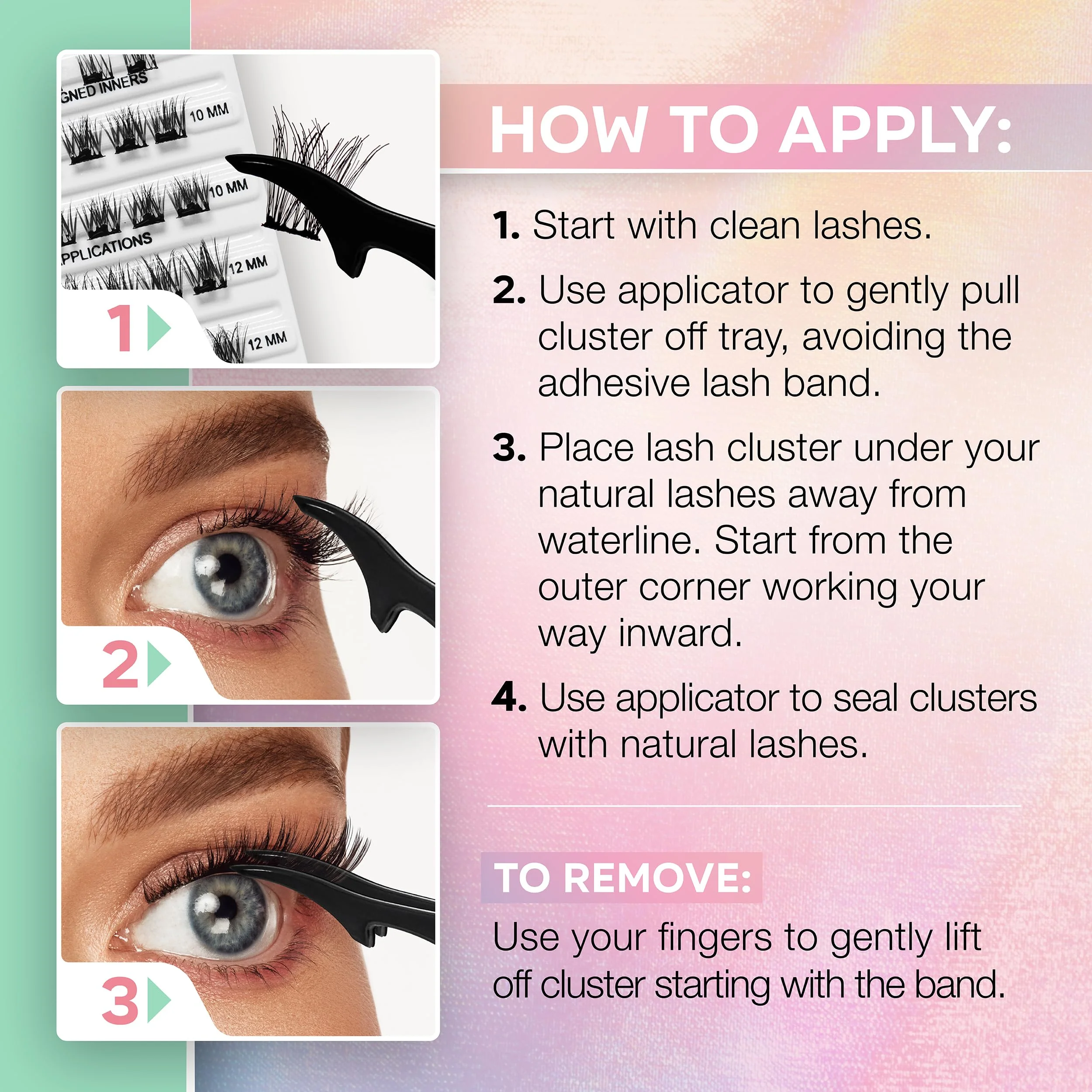 Ardell Press On Pre-Glued Eyelash Extension with Applicator - Wispies Natural, Customizable DIY Lash Clusters, Beginner Friendly Individual Lashes, 30 Count - Image 5