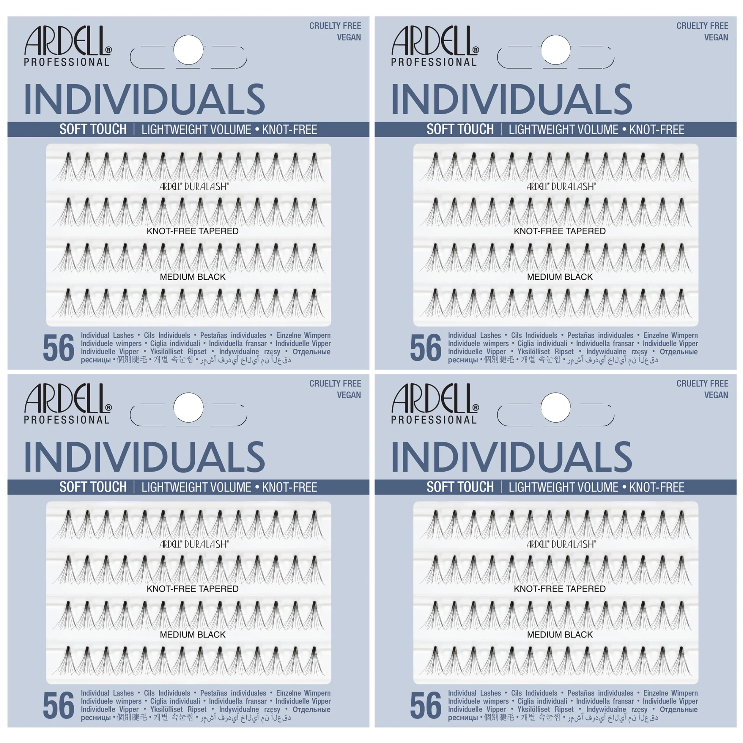 Ardell Soft Touch Individual Lashes – Knot-Free Lash Clusters, Medium Tapered False Eyelashes, 4 Pack