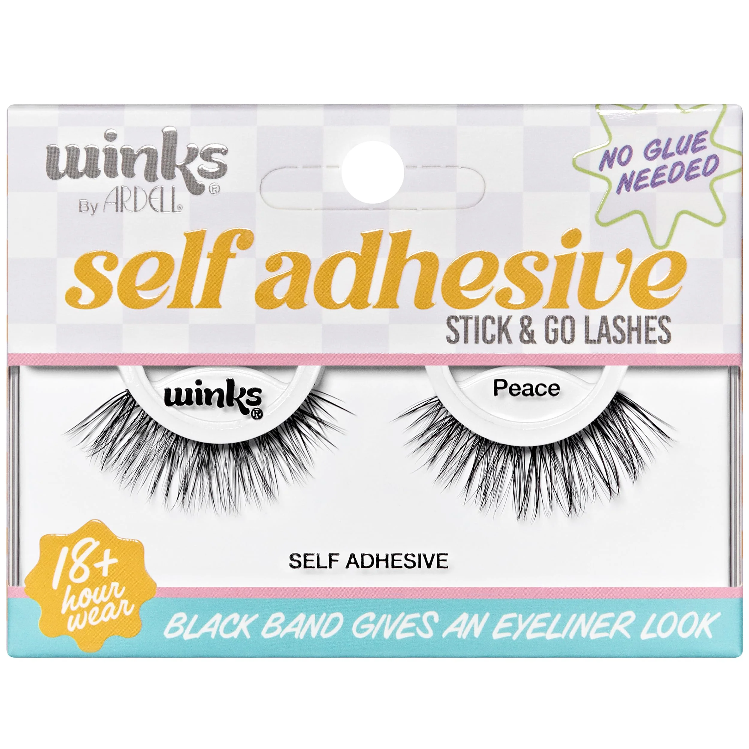 Ardell Winks Self Adhesive Eyelashes – Peace Style, Press on Lashes No Glue Needed, Stick On Lashes with Black Band Eyeliner Effect for Eyelashes Natural Look, 1 Pair