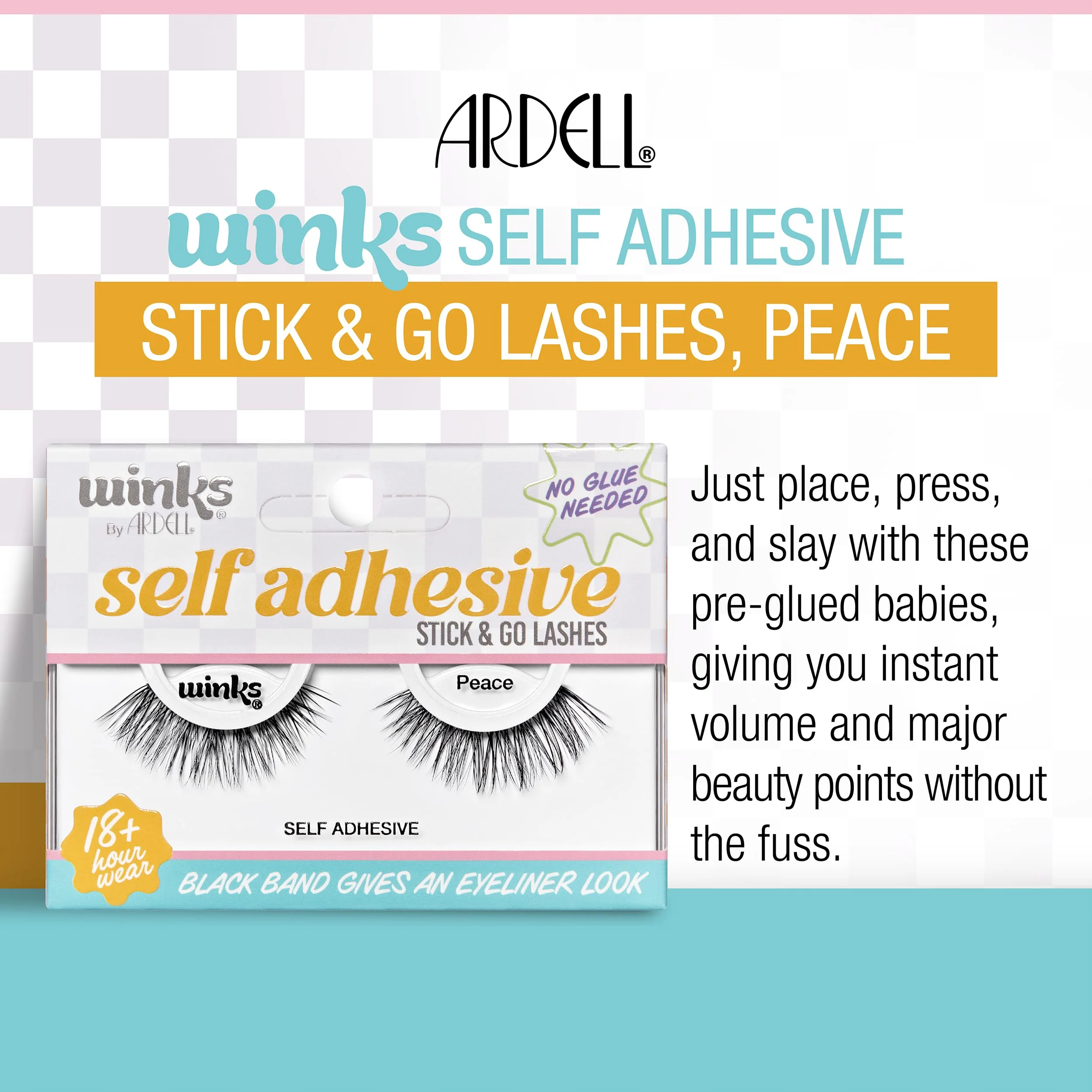 Ardell Winks Self Adhesive Eyelashes – Peace Style, Press on Lashes No Glue Needed, Stick On Lashes with Black Band Eyeliner Effect for Eyelashes Natural Look, 1 Pair - Image 3