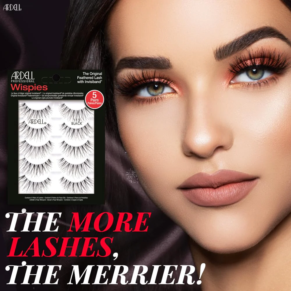 Ardell Wispies False Eyelashes 113 - Black, Natural Look Wispy Lashes, Soft & Lightweight Strip, 5 Pairs, 1 Pack - Image 4