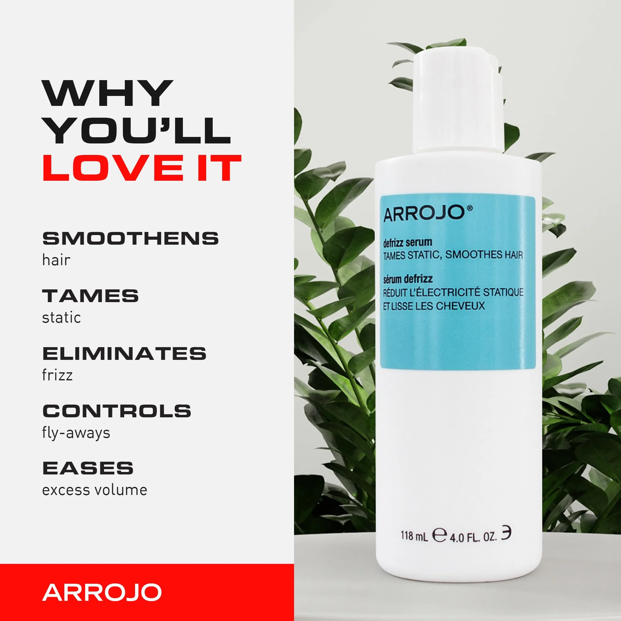 Arrojo Defrizz Serum, 4oz – Sulfate & Paraben-Free Hair Serum for Frizzy and Damaged Hair for Men & Women – Lavender-Pear Scented - Image 3