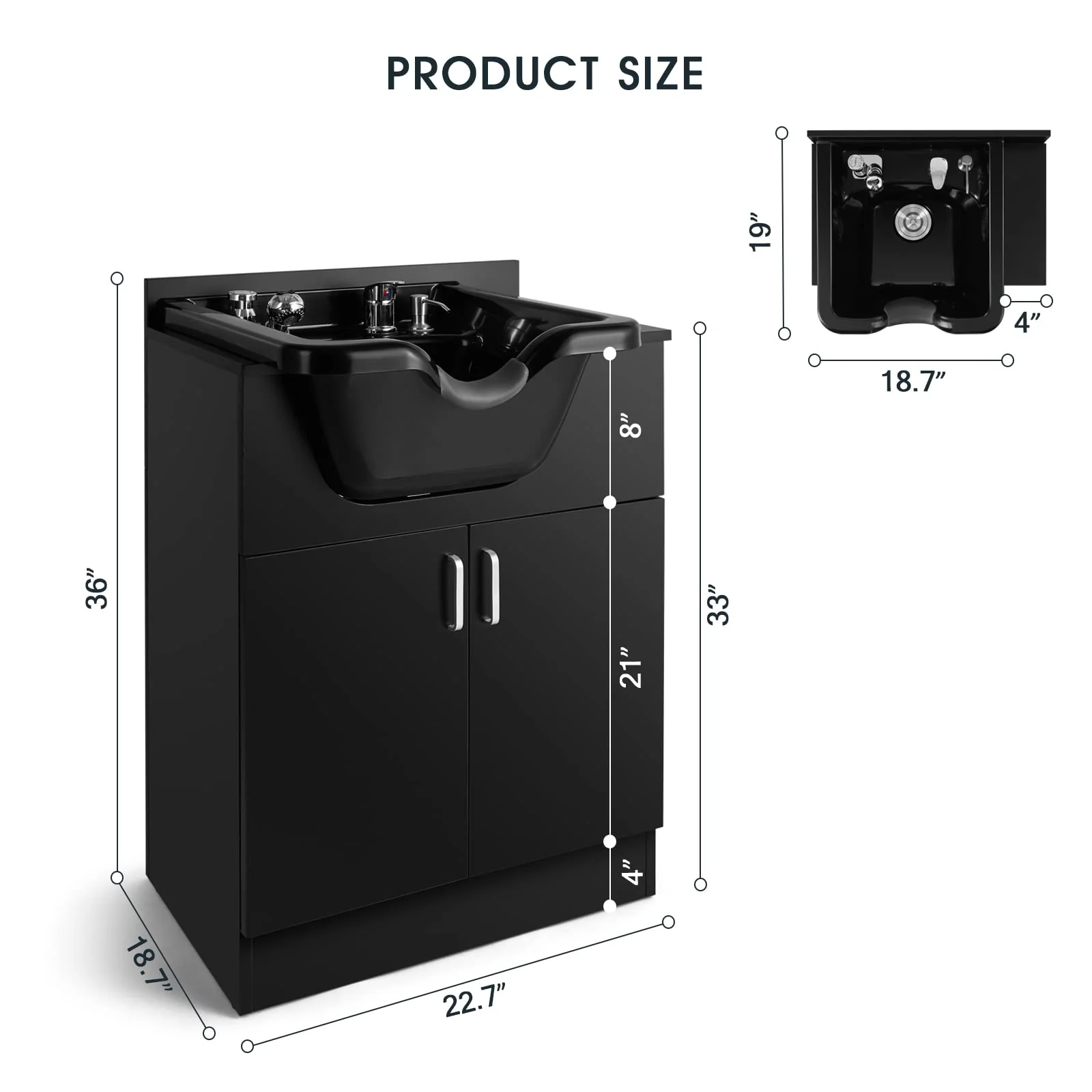 Artist hand Shampoo Backwash Sink Station with Shampoo Bowl Shampoo Station, Backwash Sink Chair Spa Salon Beauty Equipment, Used with Barber Chair and Shampoo Chair(Black) - Image 7