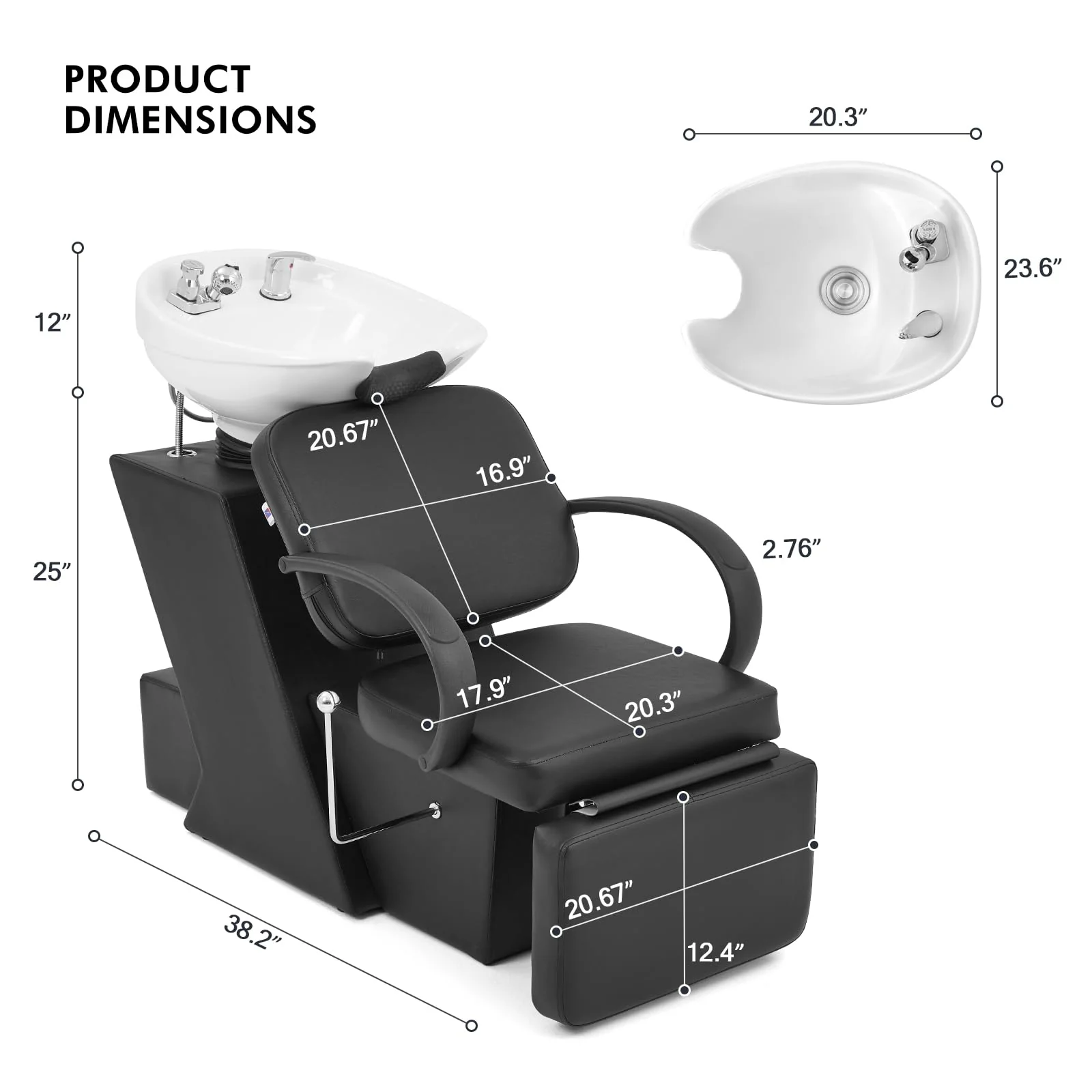 Artist Hand Shampoo Bowl, 47" Ceramic Bowl Chair Adjustable Backwash Shampoo Station Footrest Salon Equipment(White Bowl) - Image 4