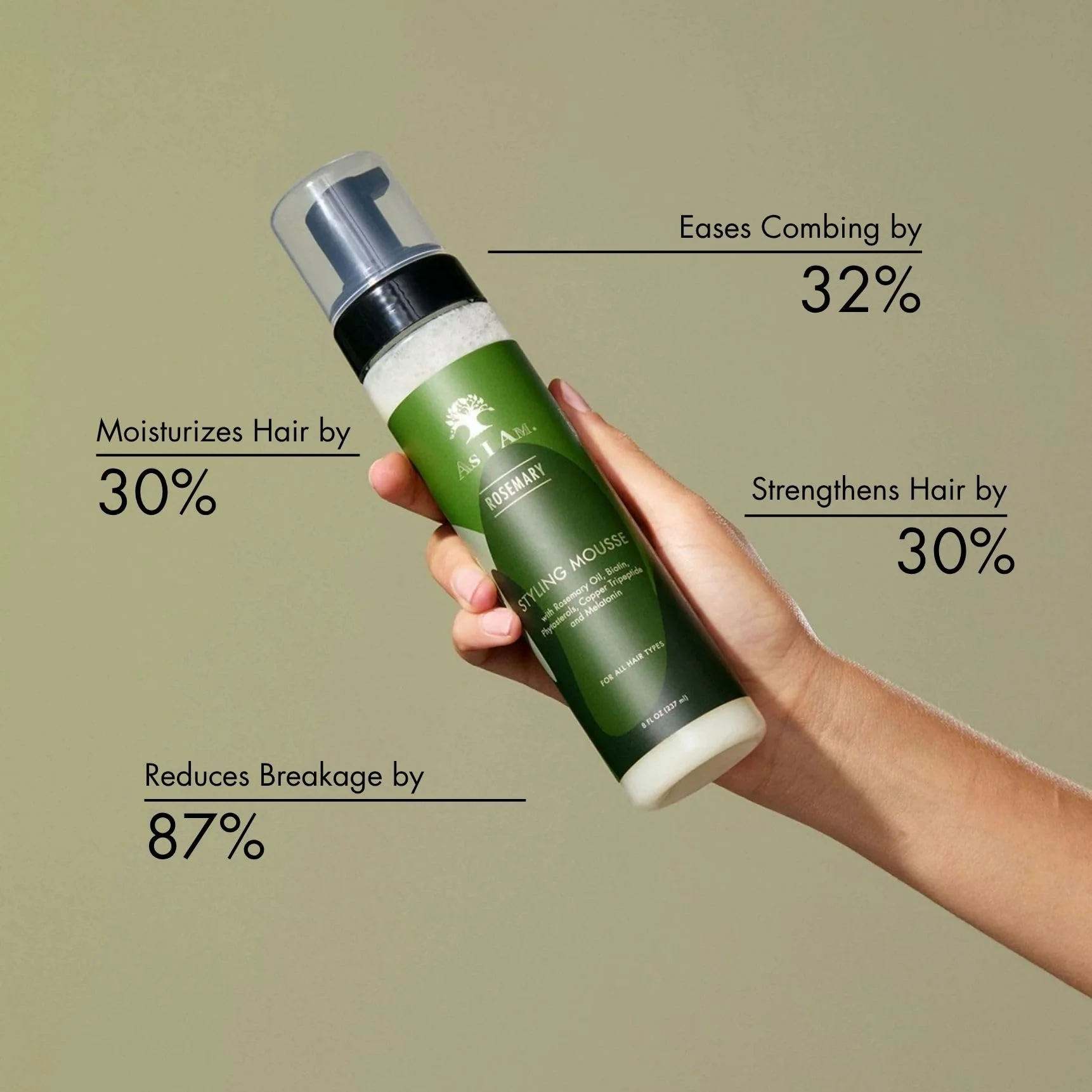 As I Am Rosemary Styling Mousse 8 Fl Oz (237 ml) - with Biotin & Saw Palmetto - Image 2