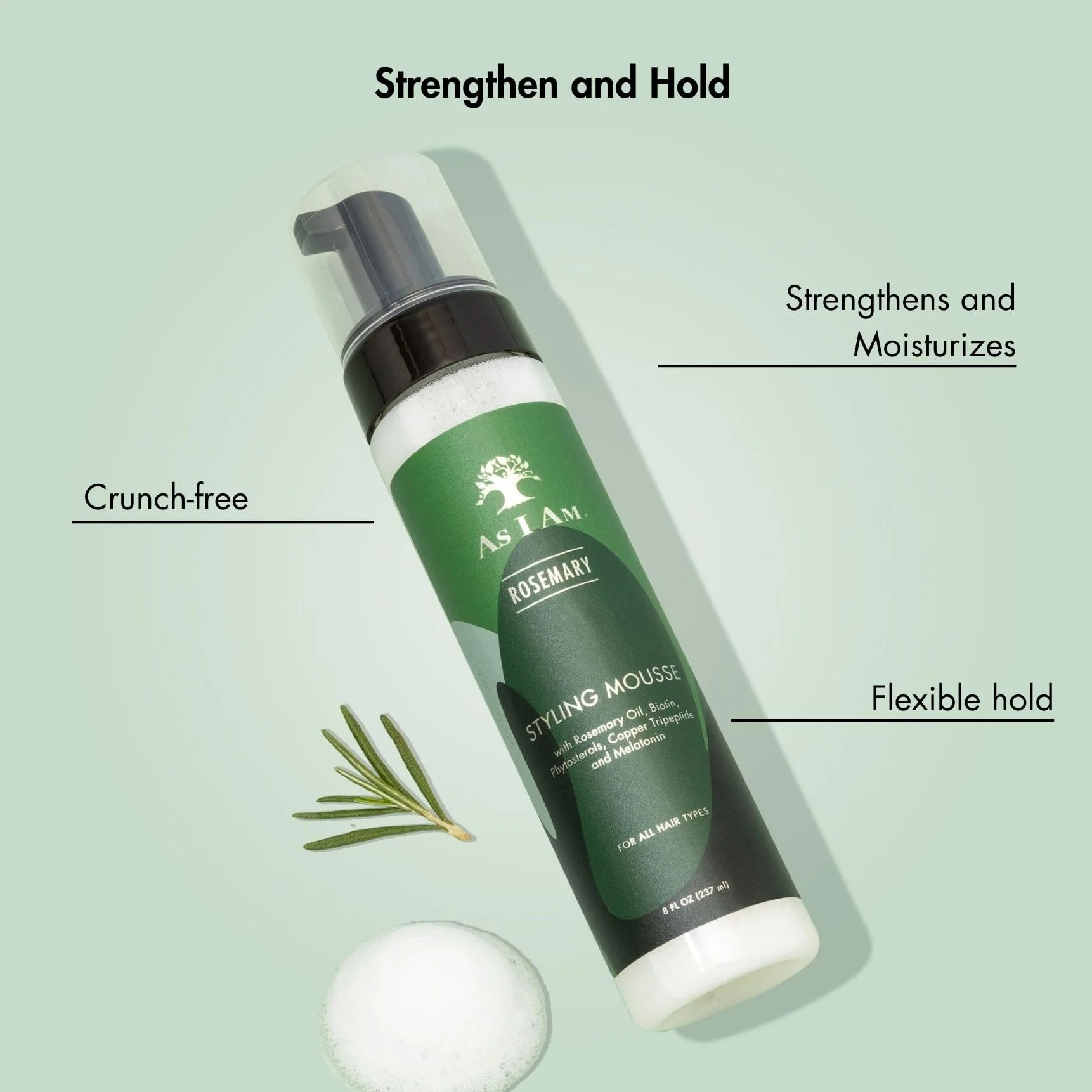 As I Am Rosemary Styling Mousse 8 Fl Oz (237 ml) - with Biotin & Saw Palmetto - Image 4