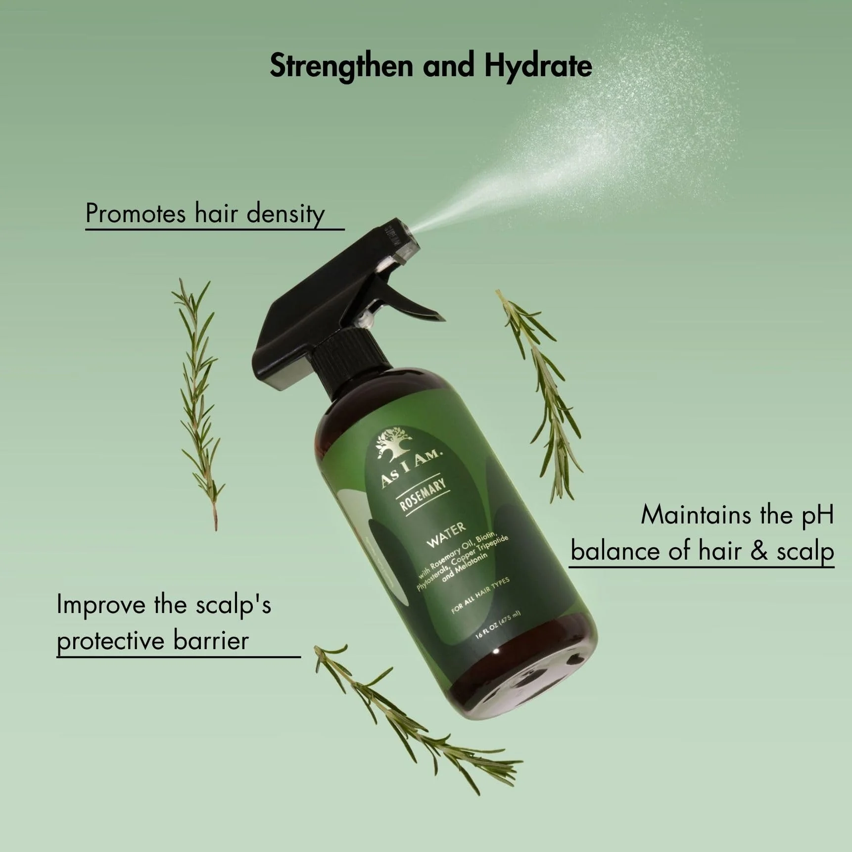 As I Am Rosemary Water 16 oz - Scalp Treatment for Hair Density - with Biotin & Saw Palmetto - Image 4
