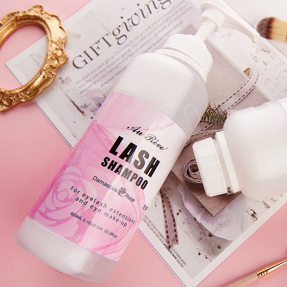 "AuReve Eyelash Extension Cleanser Lash Shampoo Foam, Eyelid Cleanser for Makeup Remover Eyelash Care, Paraben & Sulfate Free for Salon and Home Use (Rose 600ml)" - Image 7