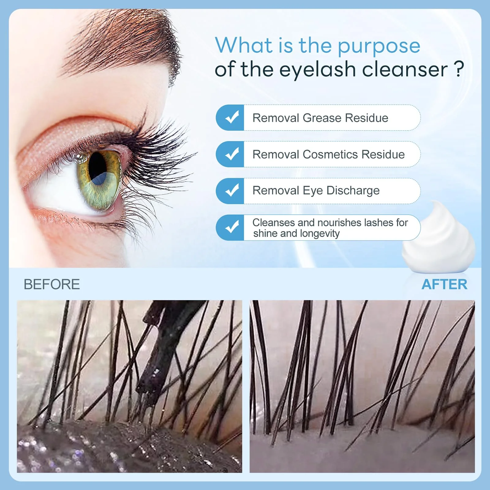 AuReve Lash Shampoo Concentrate 100ml Lash Extension Cleanser Oil-Free Eyelash Extension Shampoo with Salon Home Care -Makes 20 Bottles 60ml Lash Shampoo,Unscented - Image 4