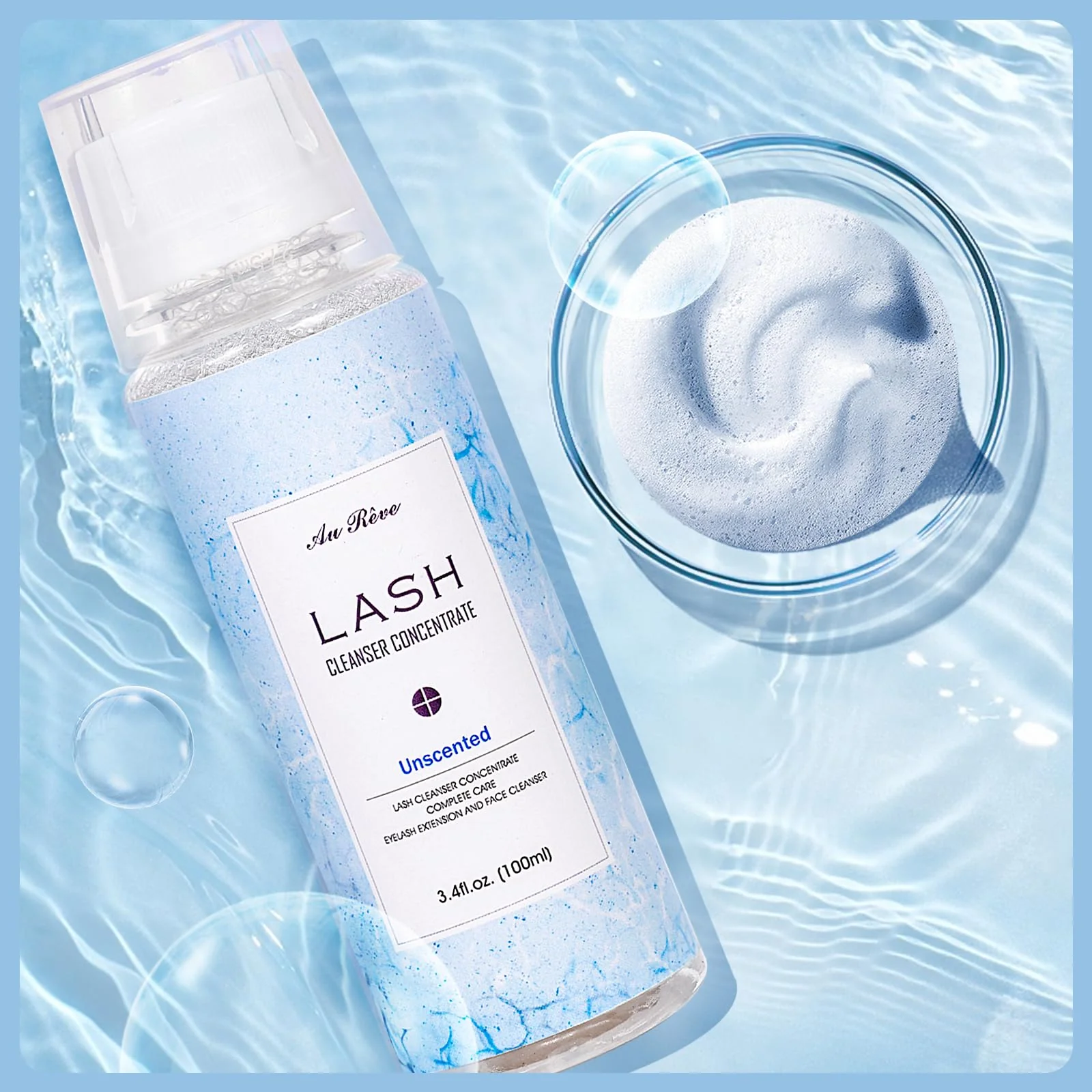 AuReve Lash Shampoo Concentrate 100ml Lash Extension Cleanser Oil-Free Eyelash Extension Shampoo with Salon Home Care -Makes 20 Bottles 60ml Lash Shampoo,Unscented - Image 6