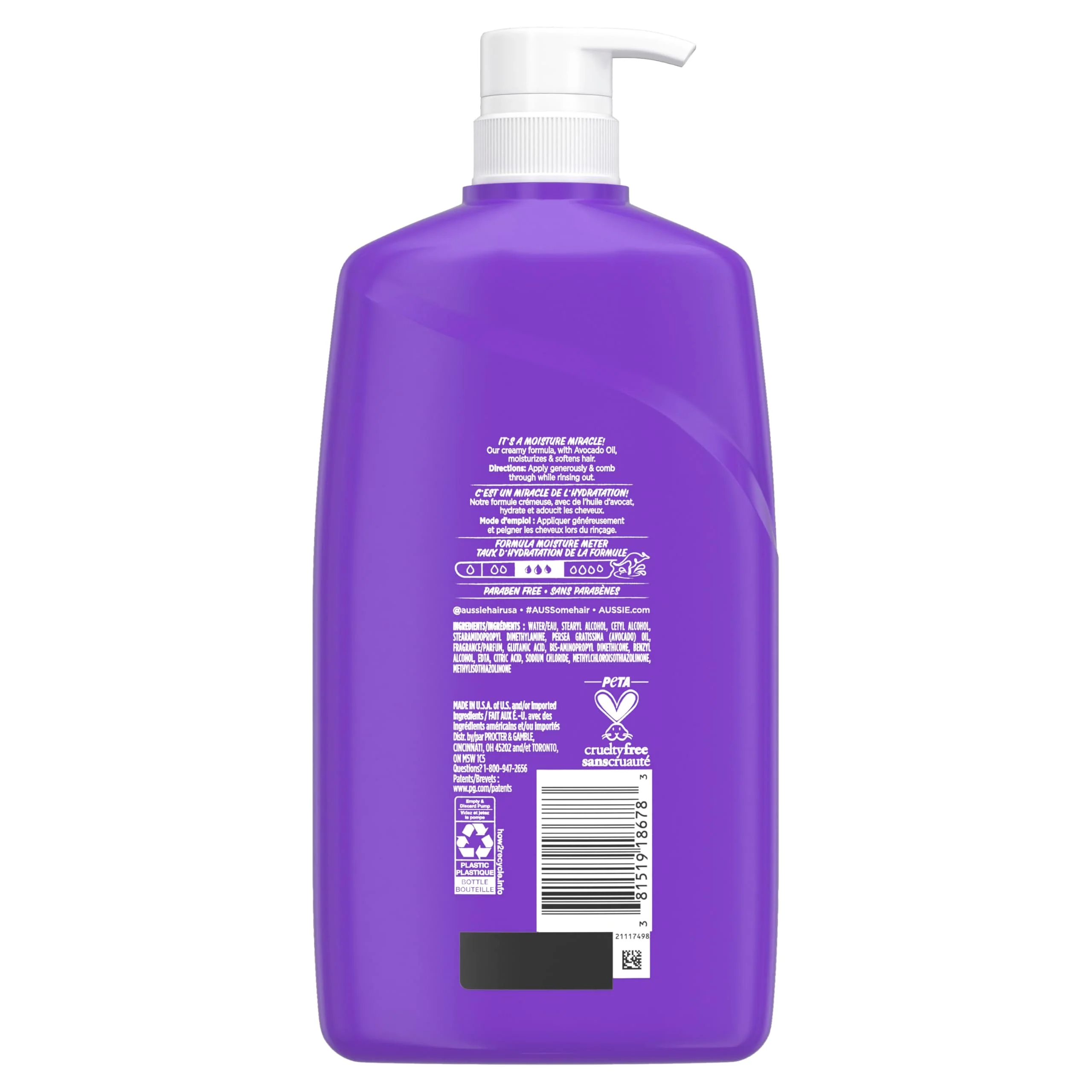 Aussie Miracle Moist with Avocado & Jojoba Oil, Paraben Free Conditioner, 26.2 fl oz - Image 8
