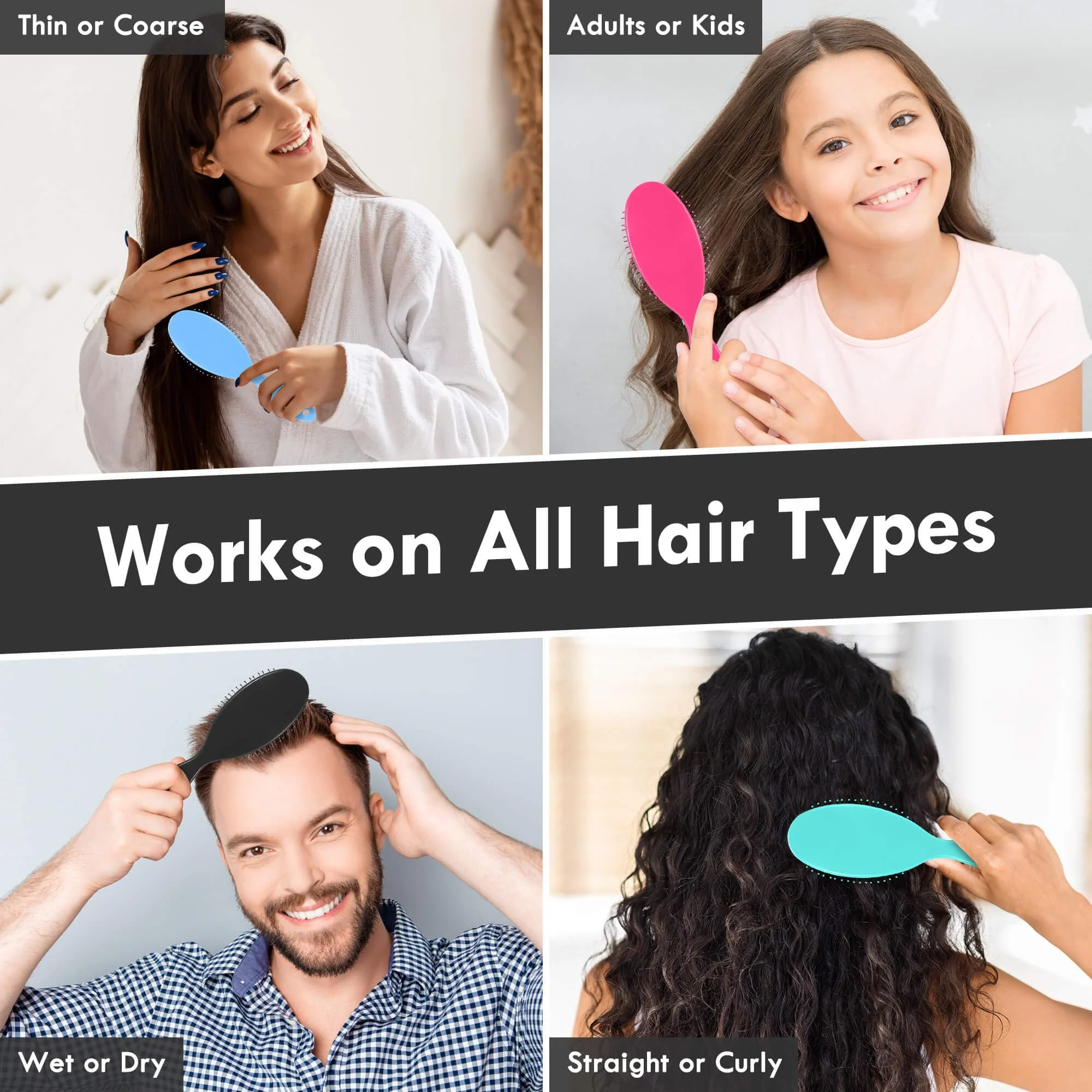 Aussumy 4 Pack Detangling Hair Brush - Air Cushion Detangler Hairbrush with Ultra Soft Bristles for Effortless Tangle Removal For Wet Dry Damaged Curly Fragile Hair for Women Men Boys Girls Adult Kids - Image 5