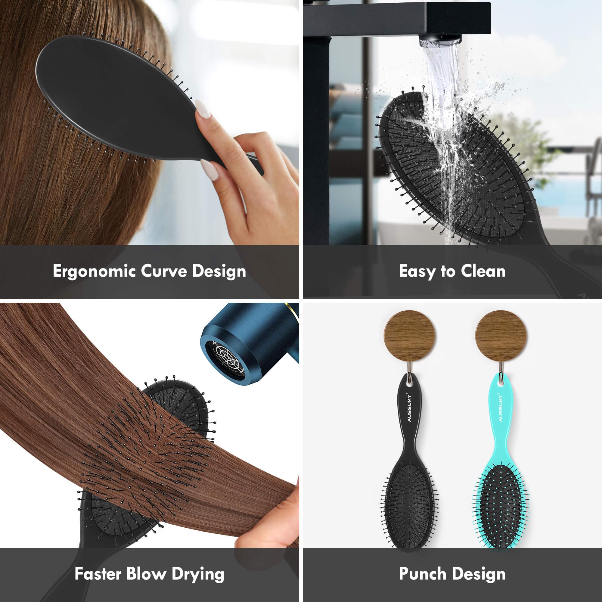 Aussumy 4 Pack Detangling Hair Brush - Air Cushion Detangler Hairbrush with Ultra Soft Bristles for Effortless Tangle Removal For Wet Dry Damaged Curly Fragile Hair for Women Men Boys Girls Adult Kids - Image 6