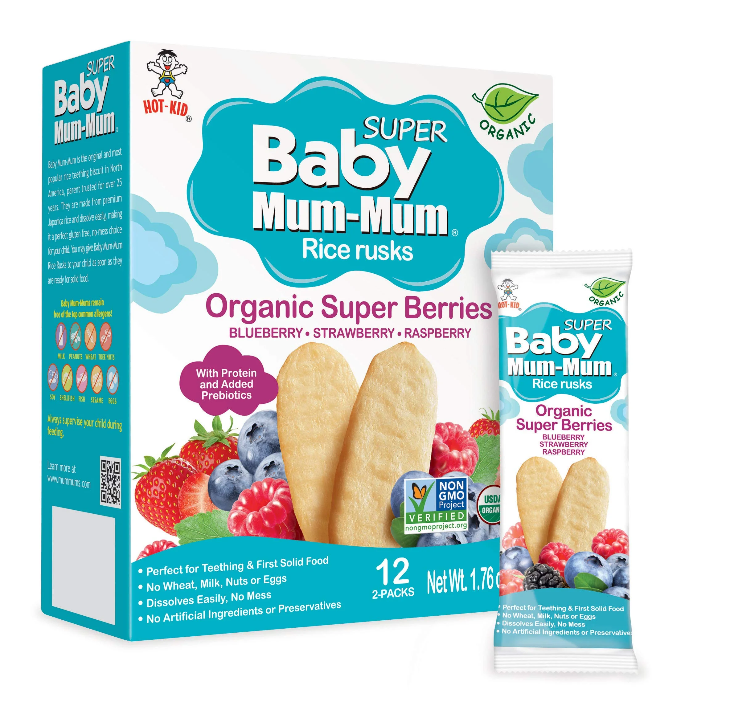 Baby Mum-Mum Organic Gentle Teething Crackers, Super Berry | 24 Count (Pack of 6) | Gluten Free, Allergen Free, Non-GMO | Baby Snacks, Teether Relief Rice Rusk Cookies for Babies - Image 5