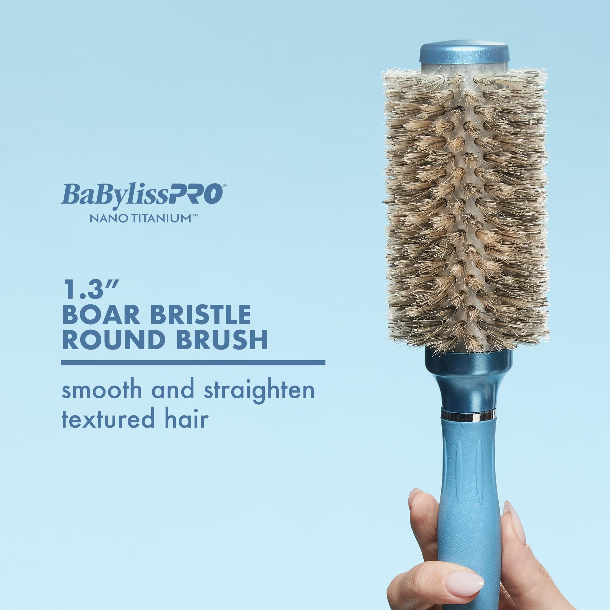 BaBylissPRO Nano Titanium 1.3" Boar Bristle Round Hair Brush – Professional Styling Brush for Shine & Smoothness – Thick and Textured Hair for Silky, Frizz-Free Shine - Image 2
