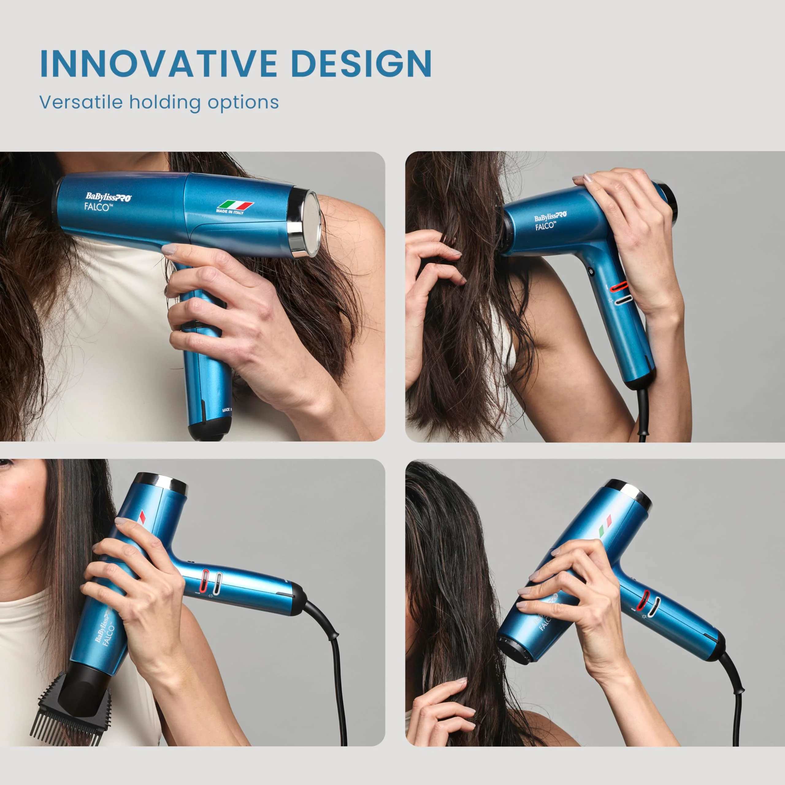 BaBylissPRO Nano Titanium Professional Italian High-Speed Falco Hair Dryer with Concentrator Nozzles, 2000-Watt Ionic Blow Dryer with Diffuser - Image 2