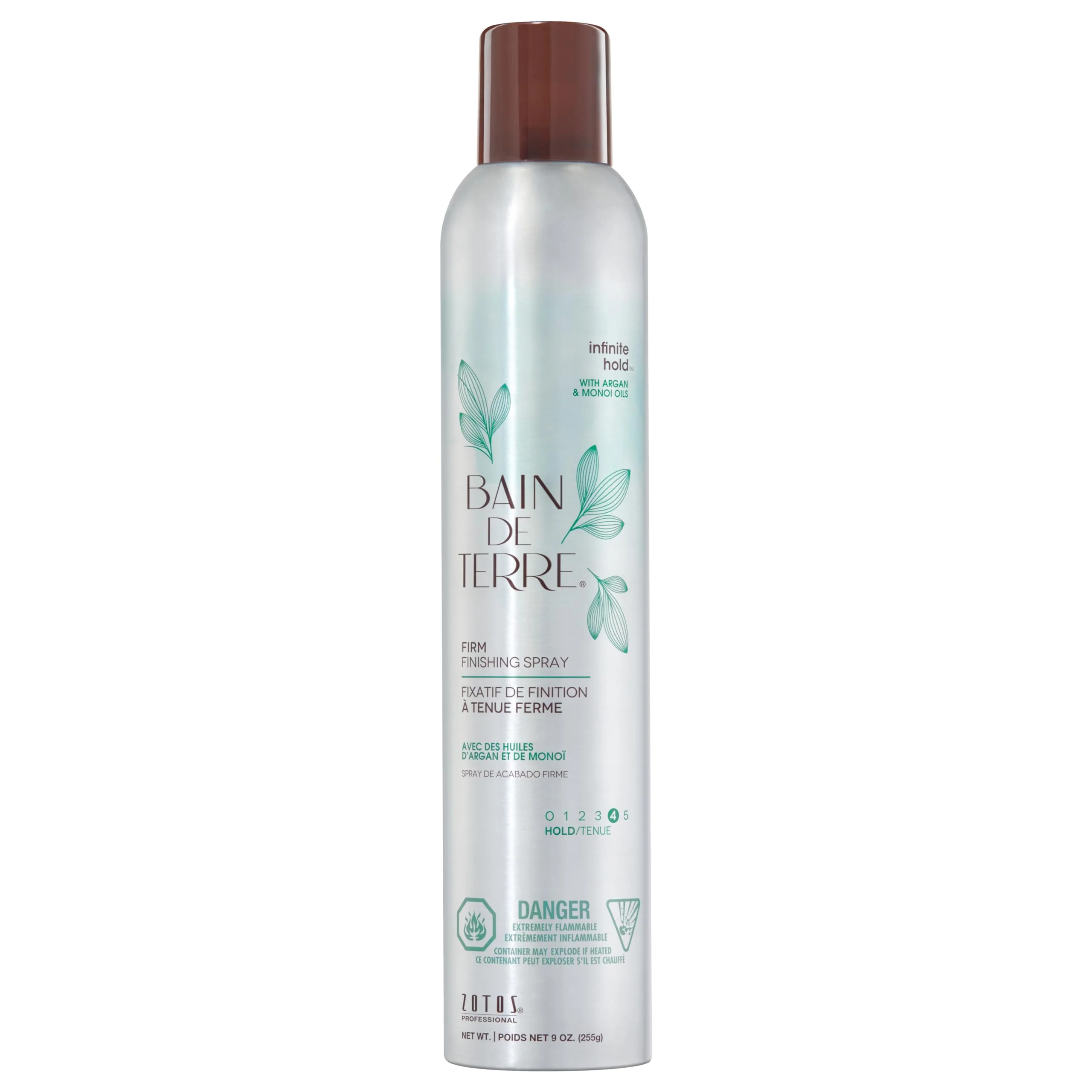 Bain de Terre Infinite Hold Firm Finishing Spray, Lasting Control & Shine, Heat & Humidity Protection with Argan & Monoi Oils, Paraben-Free, Color-Safe, Vegan, 9.1 Fl Oz