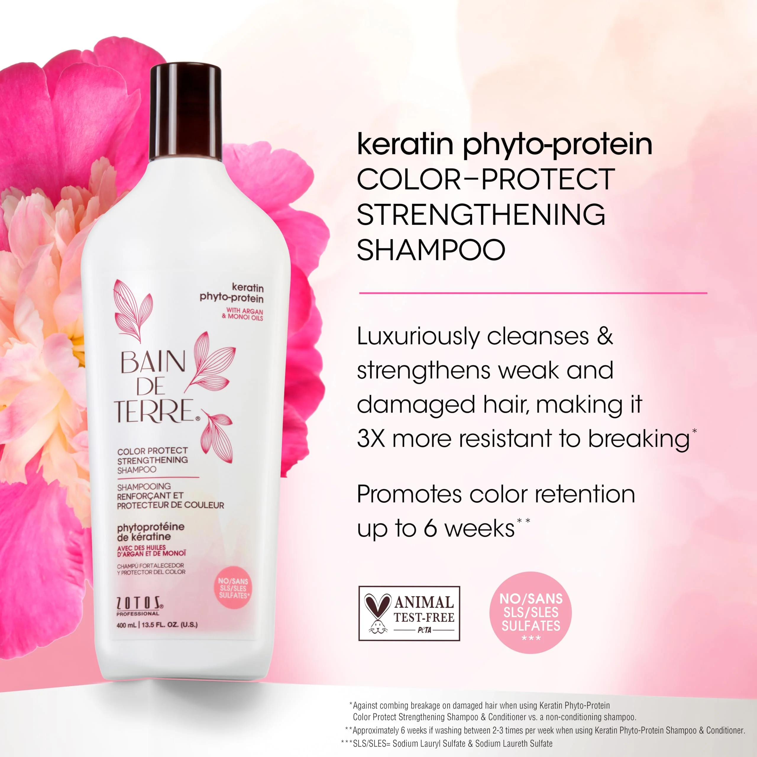 Bain de Terre Keratin Phyto-Protein Color Protect Strengthening Shampoo, Color-Safe Strengthening for Weak & Damaged Hair, Sulfate-Free, Paraben-Free, 13.5 Fl Oz - Image 3