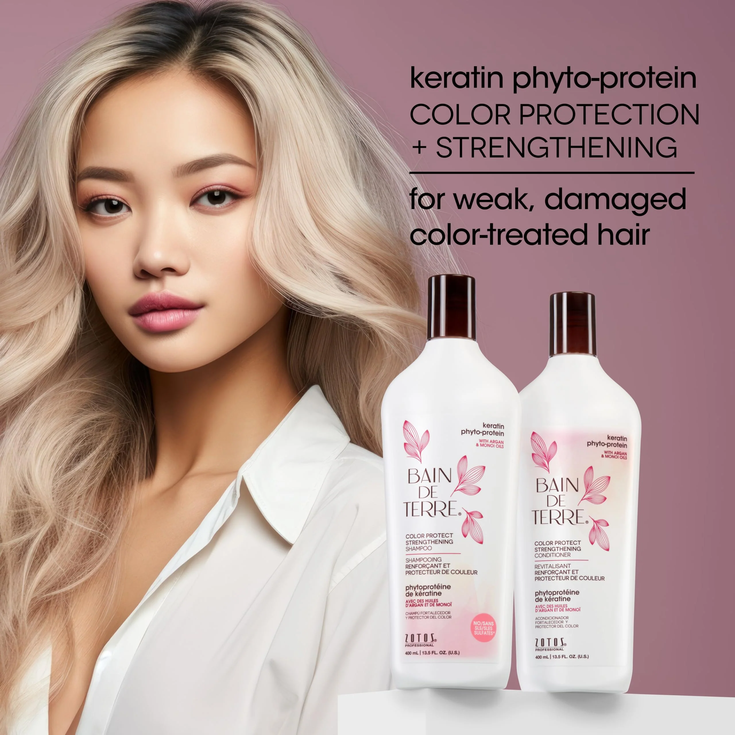 Bain de Terre Keratin Phyto-Protein Color Protect Strengthening Shampoo, Color-Safe Strengthening for Weak & Damaged Hair, Sulfate-Free, Paraben-Free, 13.5 Fl Oz - Image 4