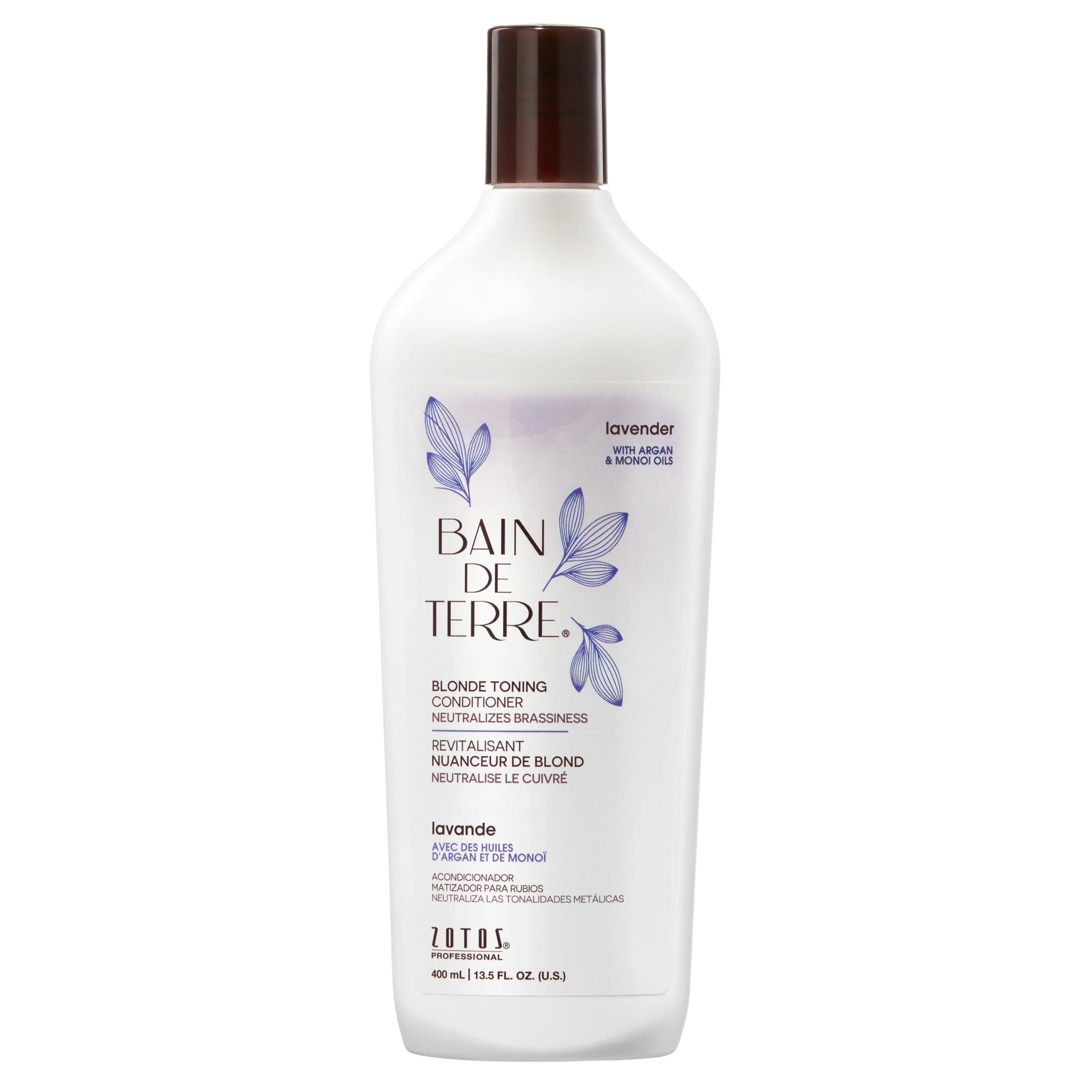 Bain de Terre Lavender Blonde Toning Conditioner, Neutralize Brassy Tones for Cool Blonde, Highlighted or Gray Hair, with Argan & Monoi Oils, Paraben-Free, Vegan,13.5 Fl Oz
