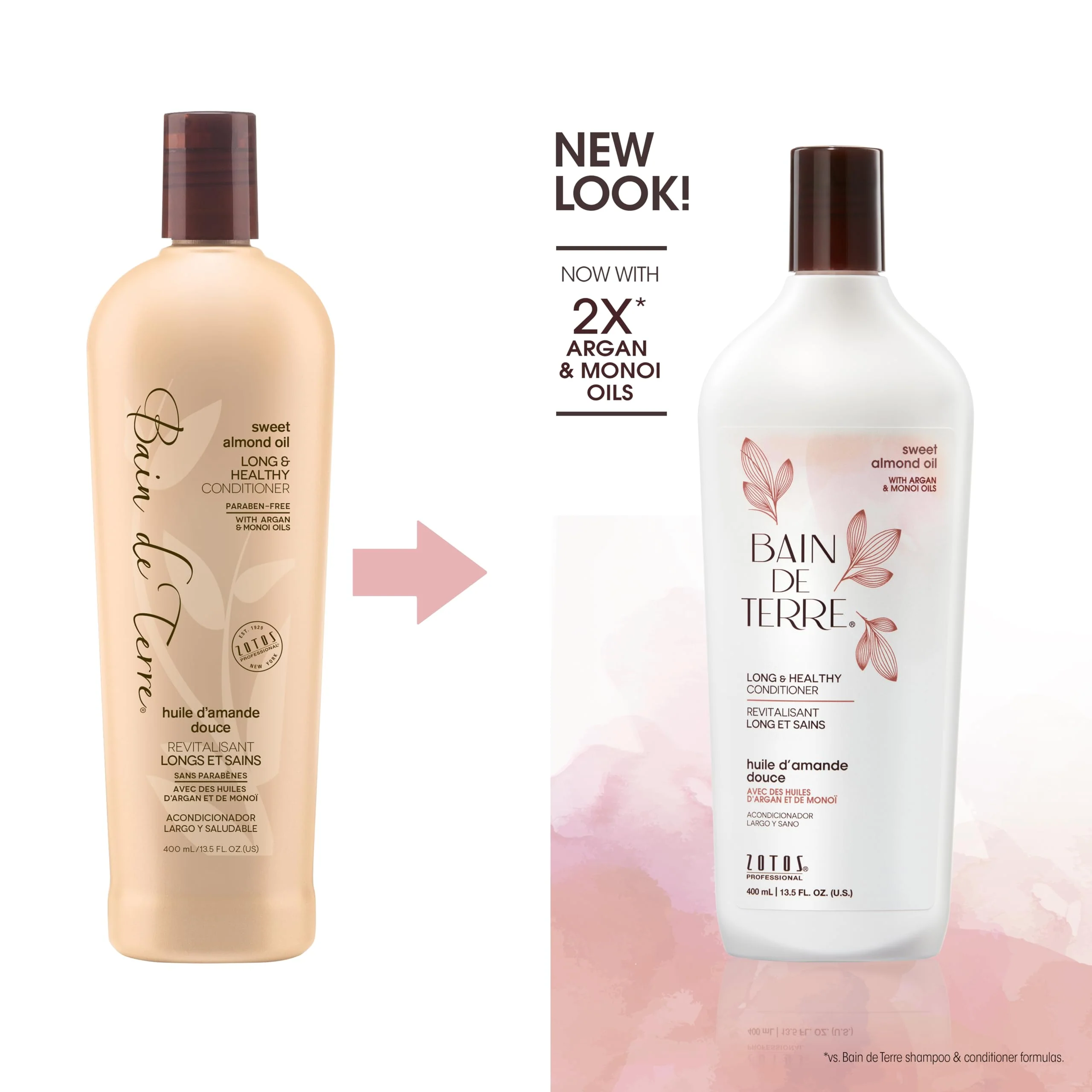 Bain de Terre Sweet Almond Oil Long & Healthy Conditioner, Strength & Protection for Weak, Damaged Hair, with Argan & Monoi Oils, Paraben-Free, Color-Safe, Vegan, 13.5 Fl Oz - Image 2