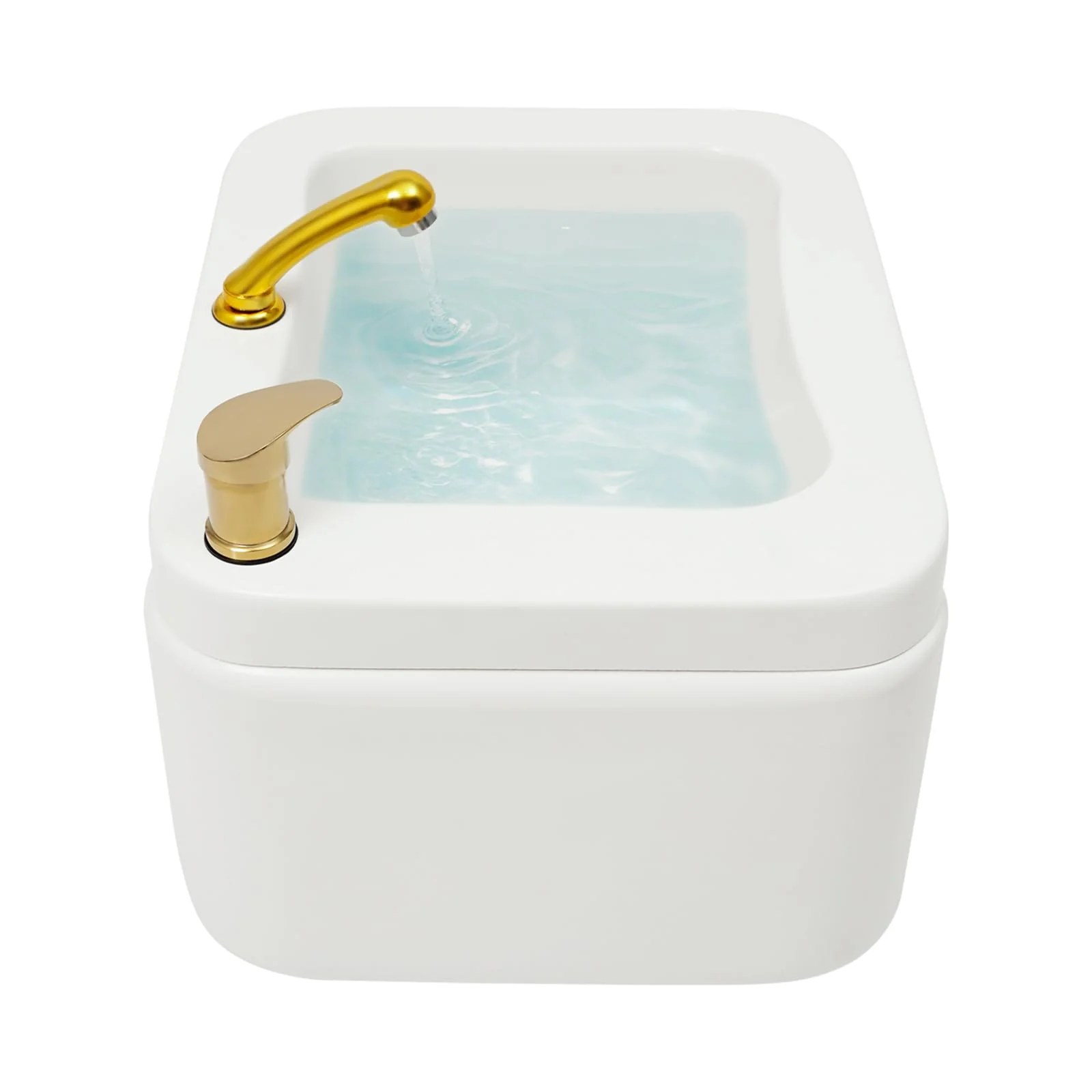 BAIODNB Pedicure Foot Spa Bathtub Portable Acrylic Massage Footbath with Hot & Cold Water Pedicure Bowl Acrylic Pedicure Chair Shampoo Sink, Sink Spa Foot Shower Wash Salon, Massage Foot (White+Gold)
