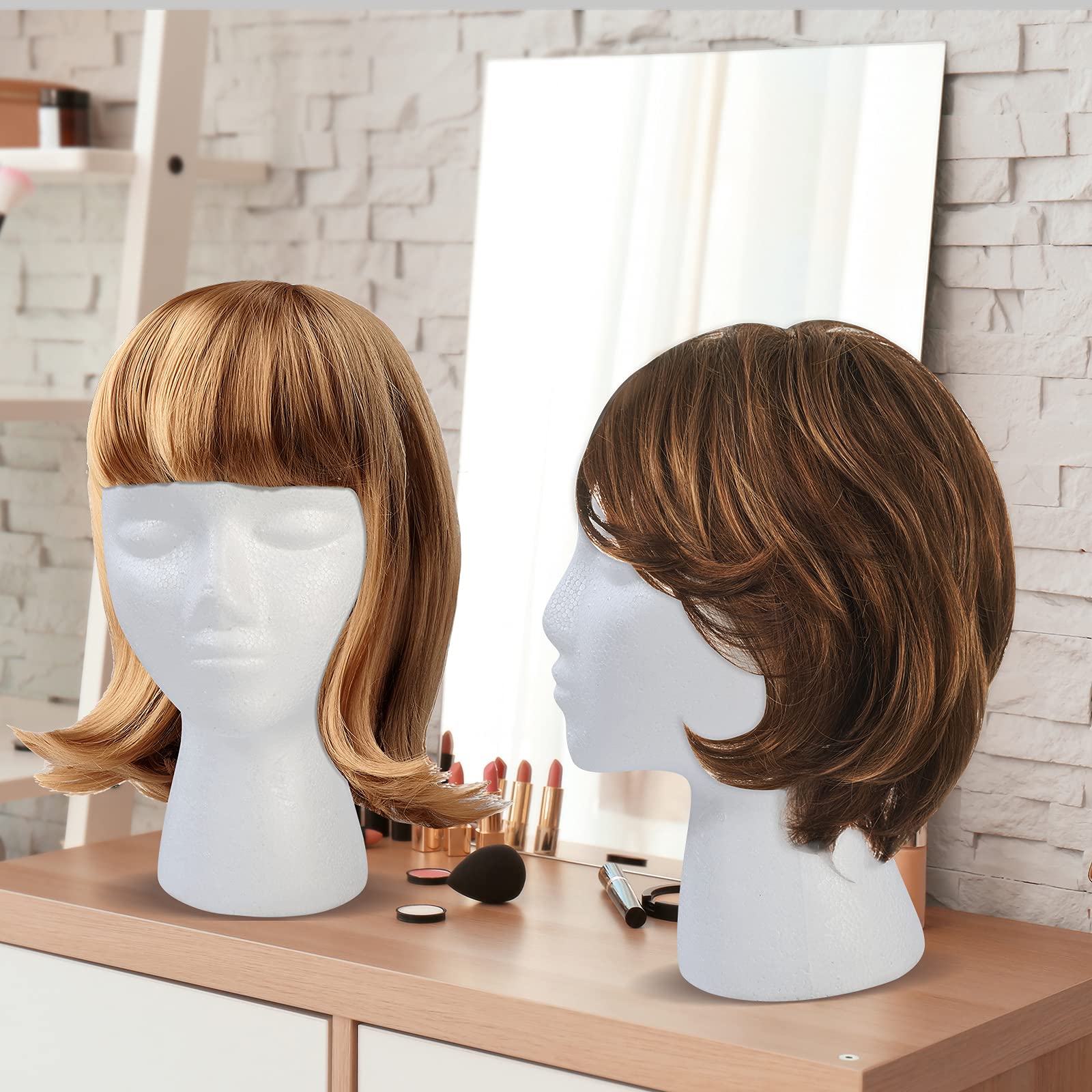 BALABALA 3 Pack Foam Wig Head Stand, Female Styrofoam Mannequin Head with Long Neck for Wig Display, Hat Holder, Salon & Travel, White Foam Head Model - Image 6