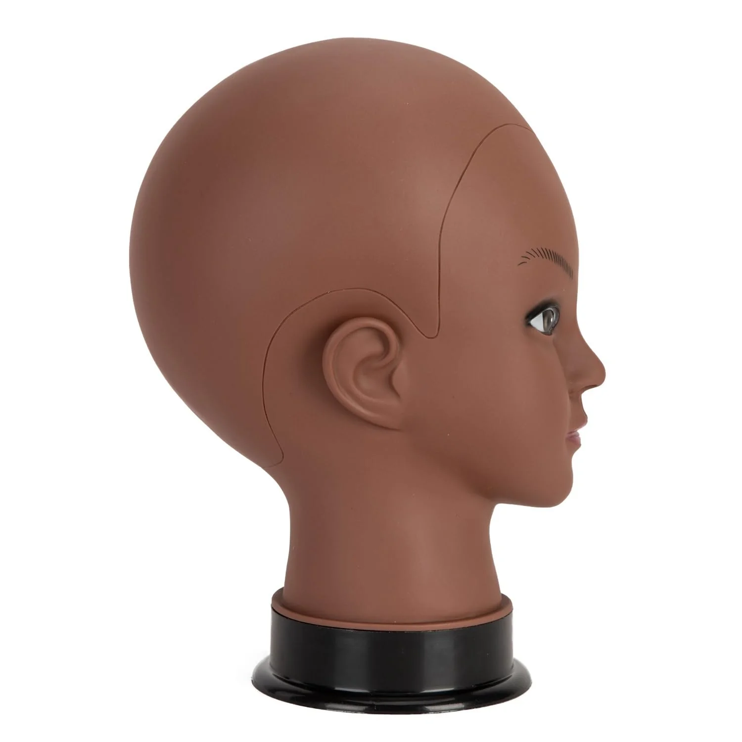 Bald Mannequin Head Brown Female Professional Cosmetology Training Mannequin Bald for Wig Making and Display Afro American Mannequin Head with Free Clamp Stand (brown-02) - Image 2