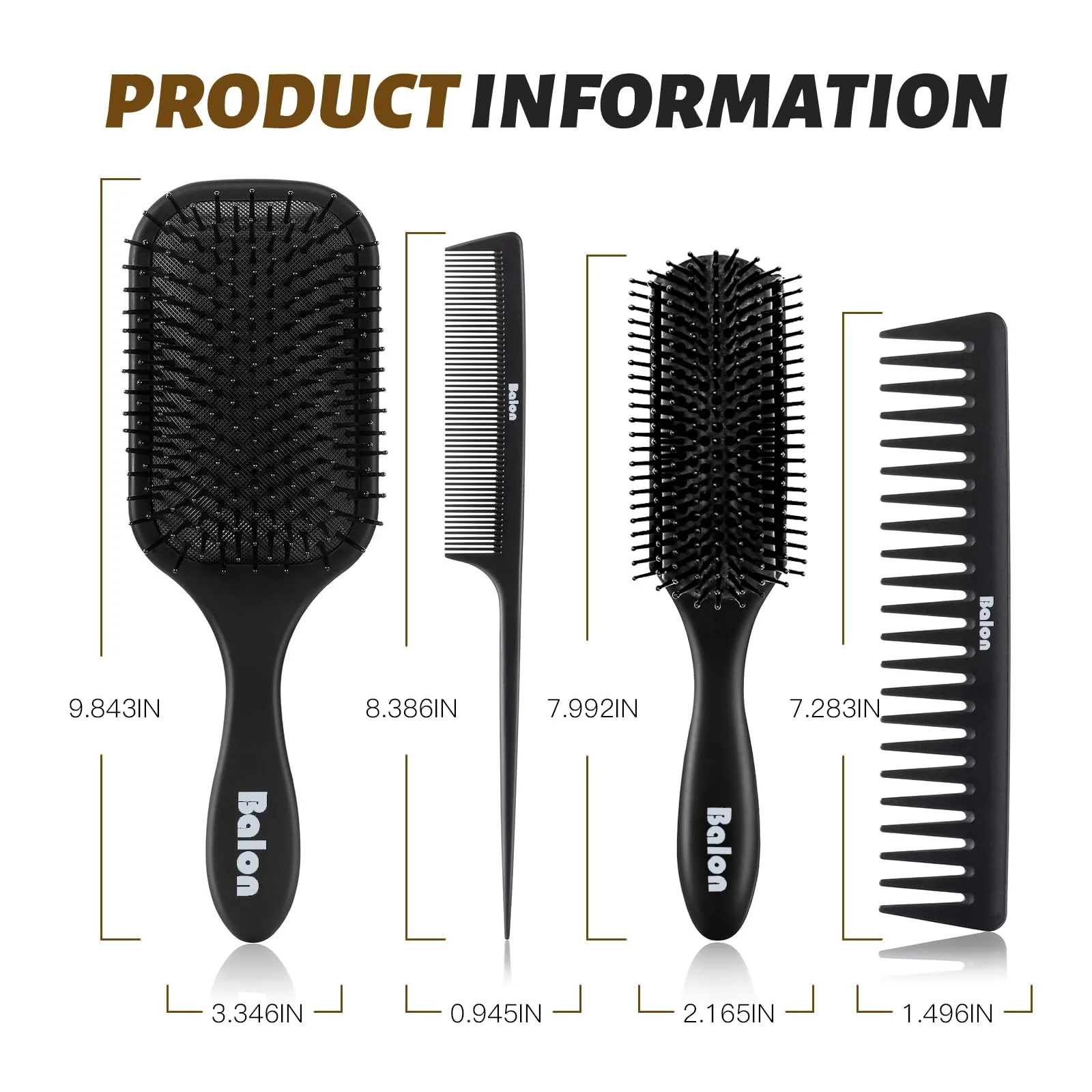 Balon Hair Brush for Women and Men, 4Pcs Paddle Brush Detangling Brush Hair Comb Set for Long Thick Thin Curly Hair, Hairbrush Great On Wet or Dry, No More Tangle - Image 7