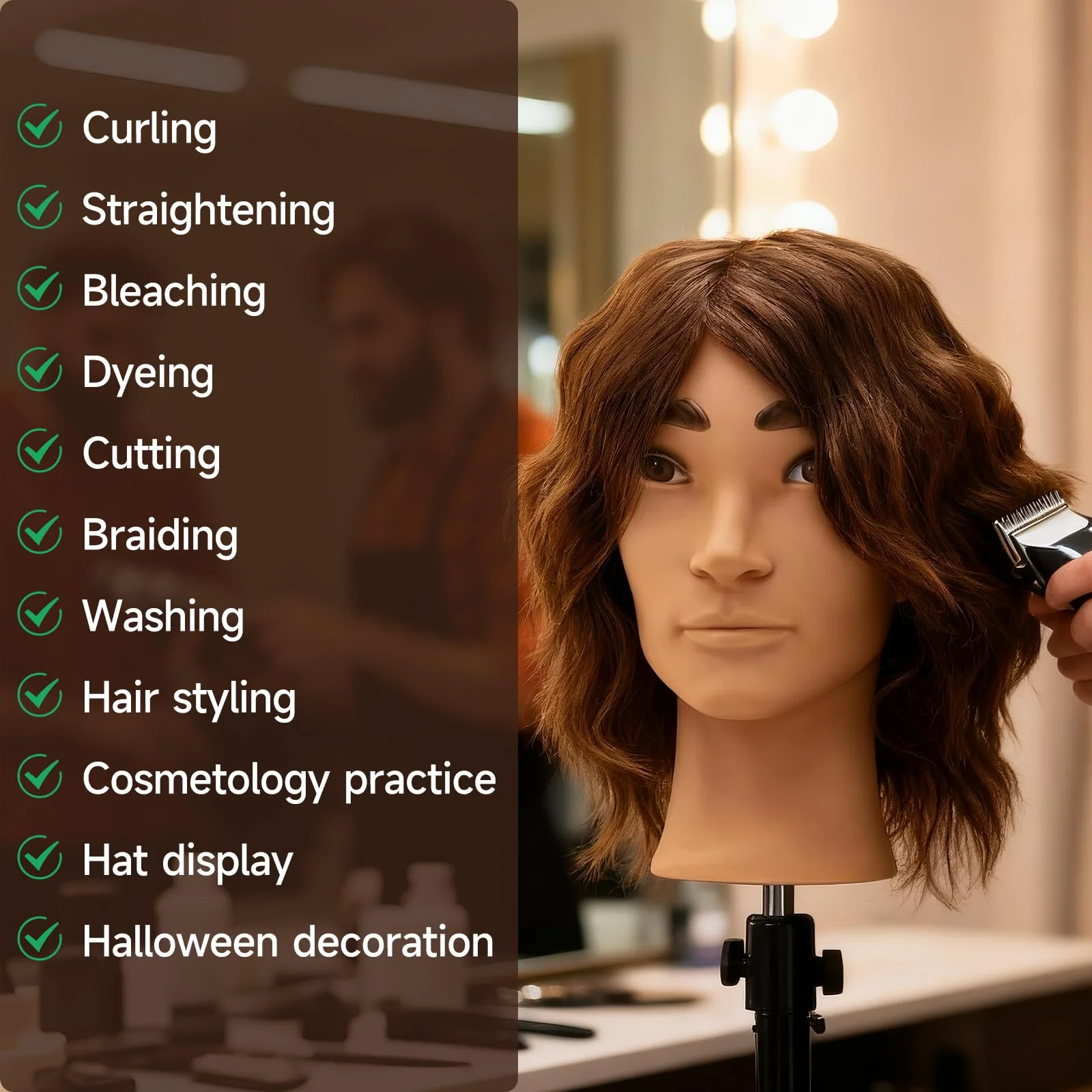 Barber Mannequin Head Male, Mannequin Head Human Hair for Practicing Haircut, Cosmetology Mannequin Head with 100% Human Hair - Image 3