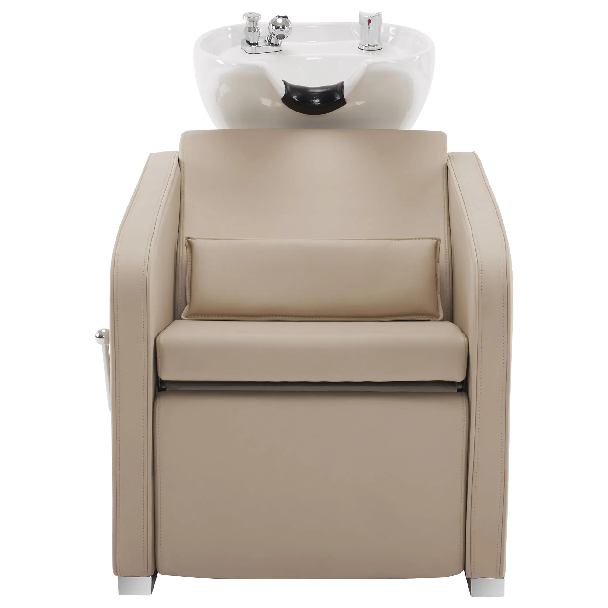 BarberPub Backwash Shampoo Station Chair, Adjustable Porcelain Ceramic Hair Wash Bowl Sink Unit Station, Reclining Shampoo Station Chair for Spa Beauty Salon Hair Salon Equipment 9303 (Beige) - Image 9