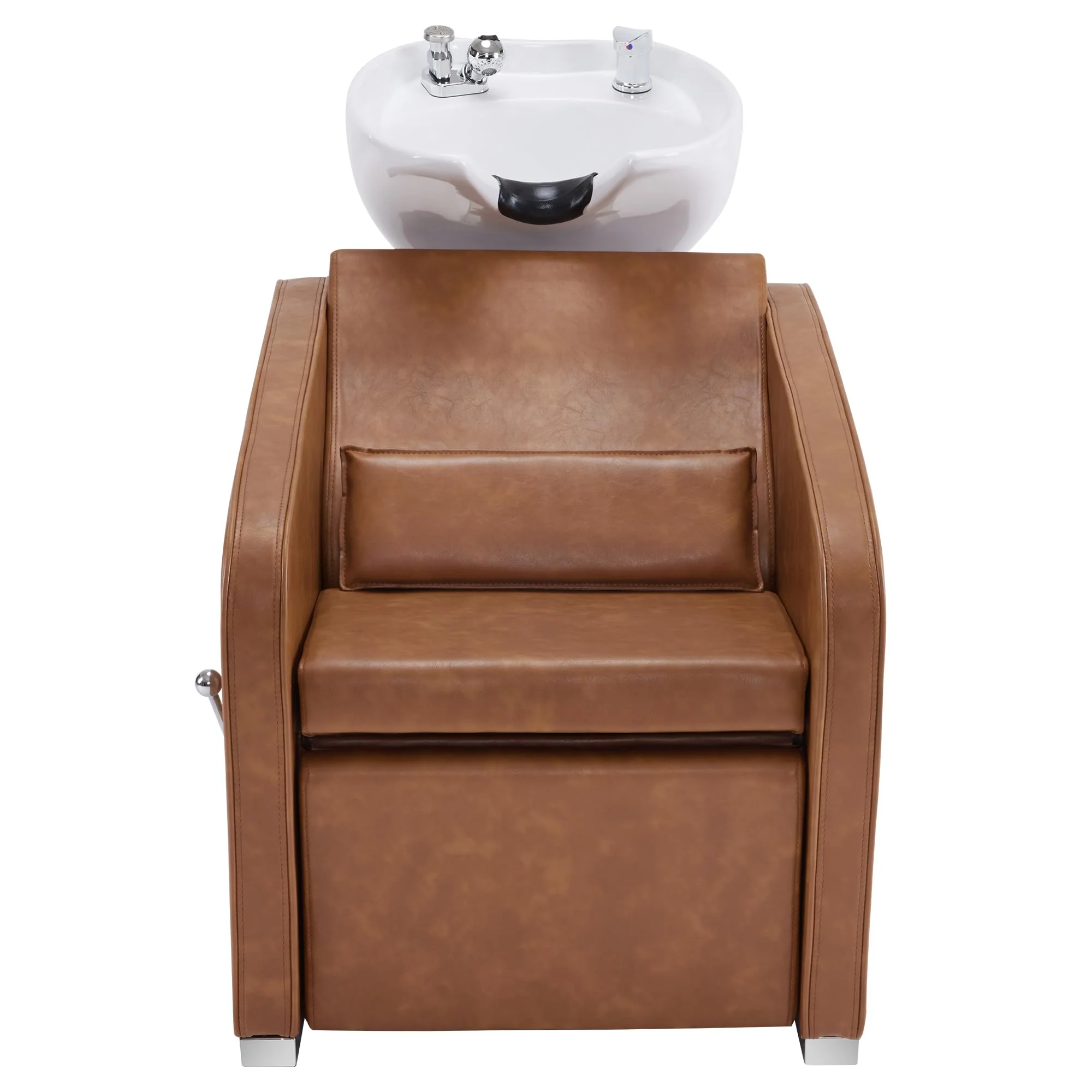 BarberPub Backwash Shampoo Station Chair, Adjustable Porcelain Ceramic Hair Wash Bowl Sink Unit Station, Reclining Shampoo Station Chair for Spa Beauty Salon Hair Salon Equipment 9303 (Brown) - Image 9