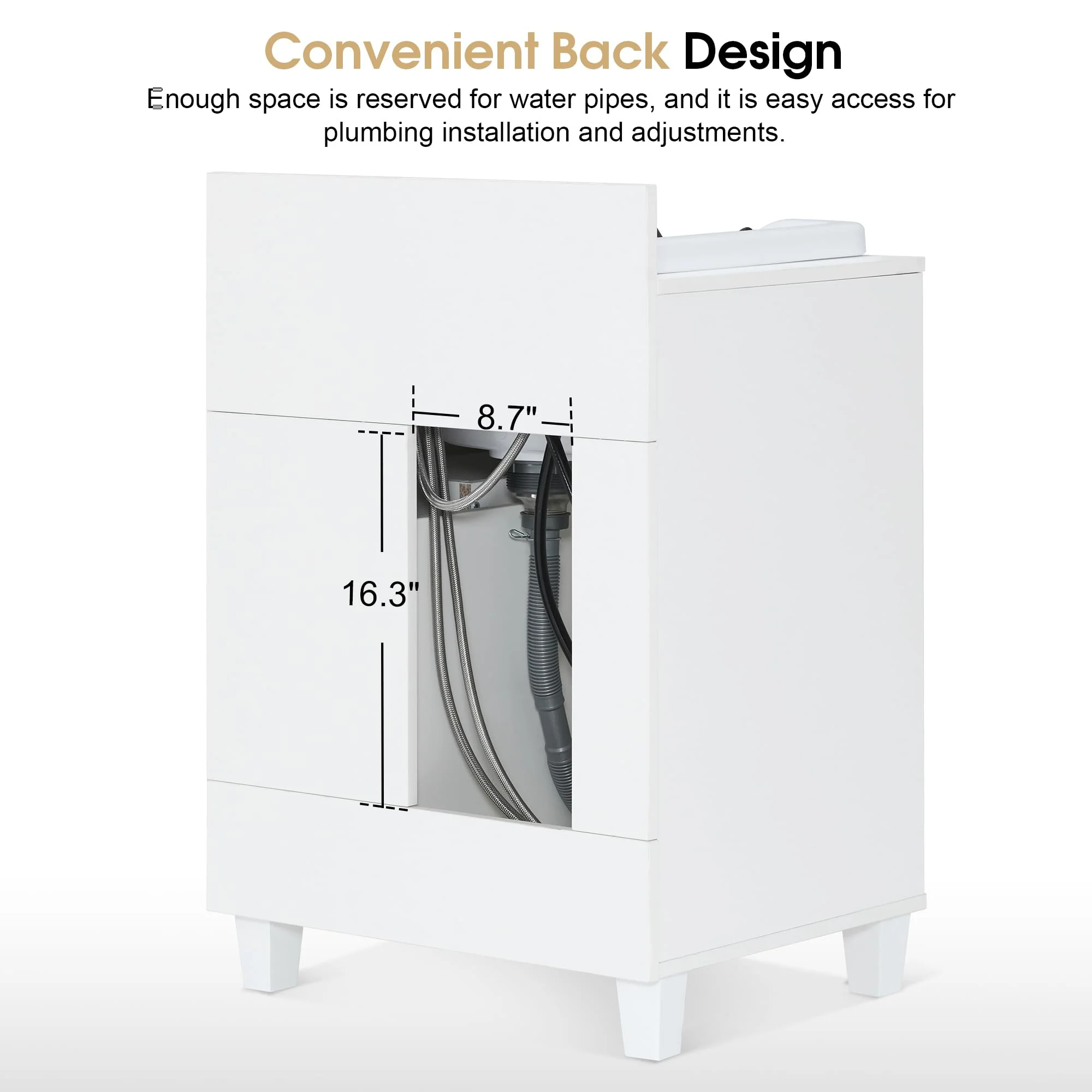 BarberPub Barber Storage Shampoo Station, Spa Textured Embossed Cabinet with Shampoo Bowl & Drawers, Hair Salon Sink Backwash Equipment 7131 (All White) - Image 6