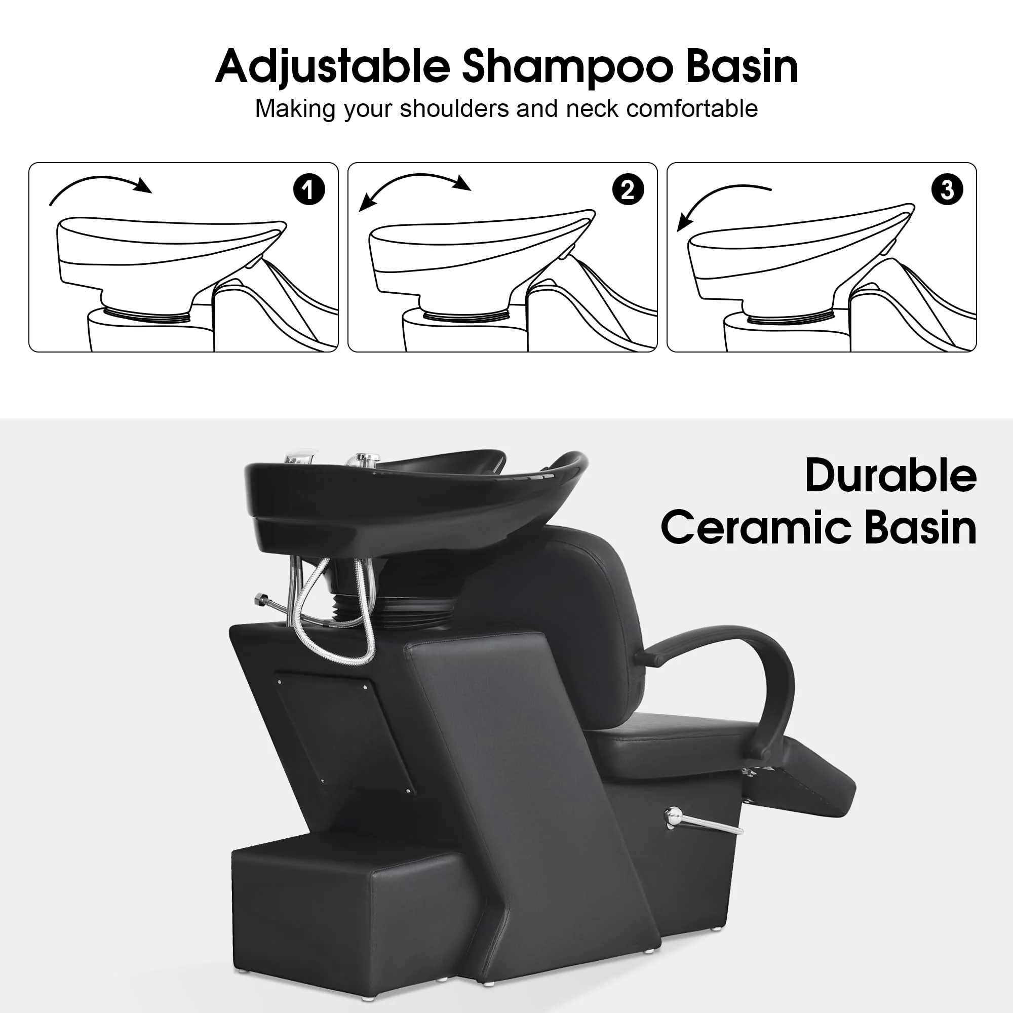 BarberPub Ceramic Bowl Shampoo Chair, Adjustable Backwash Sink, Hair Stylist Barber Chairs for Salon Beauty Spa Tattoo Unit Station 9051 - Image 4