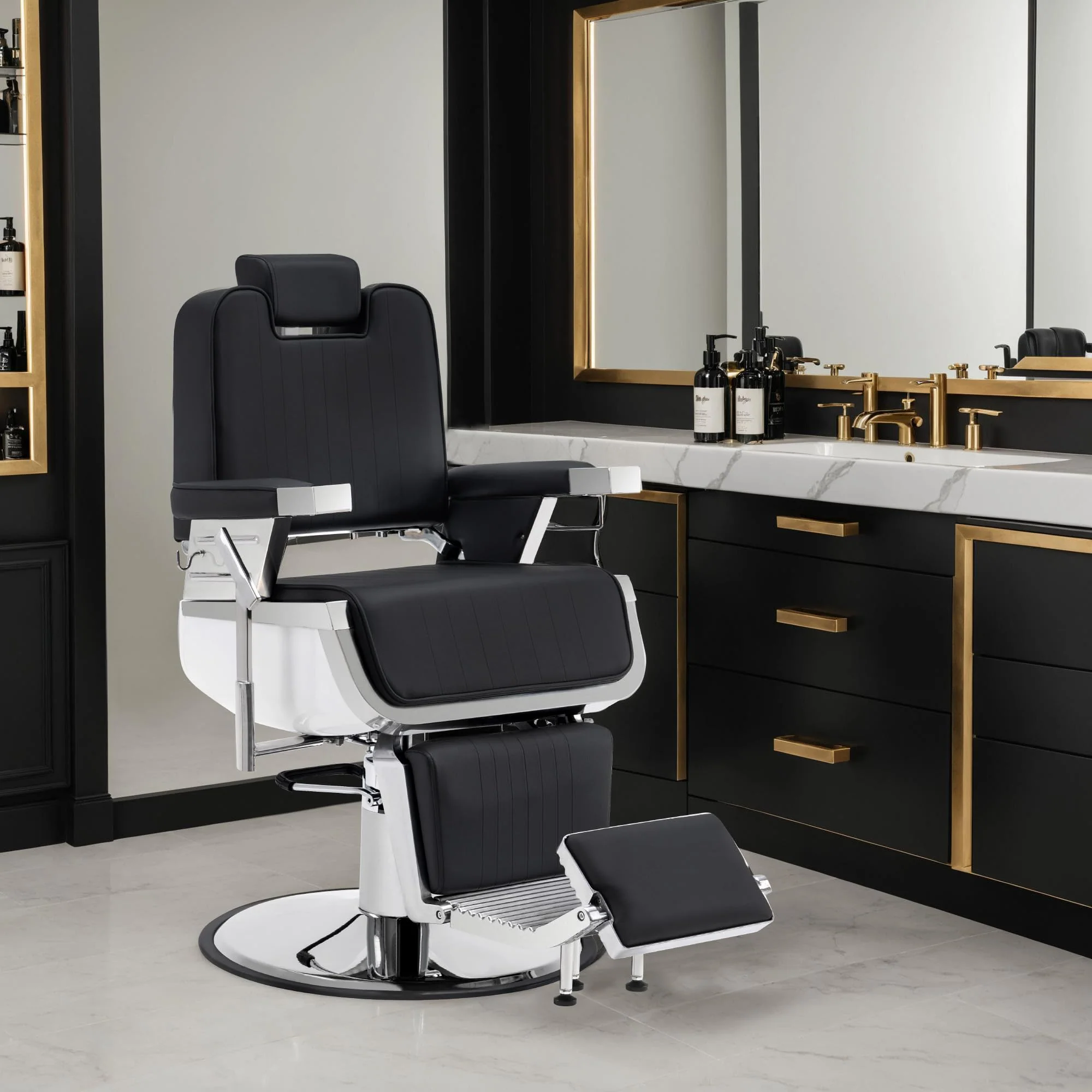 BarberPub Heavy Duty Vintage Barber Chair, Hydraulic Reclining Salon Chairs, Shampoo Beauty Spa Styling Equipment 3819 (Black&White) - Image 2